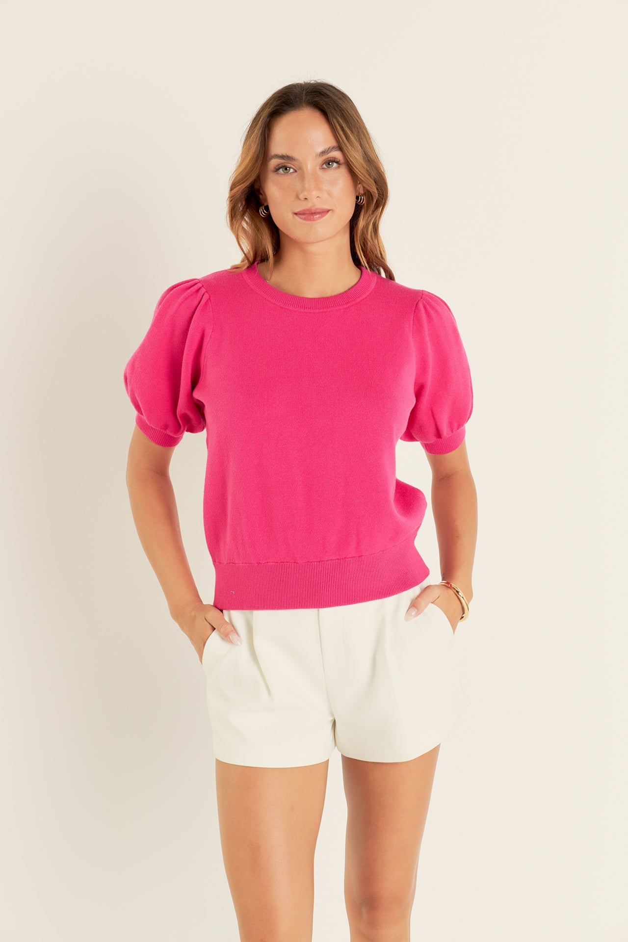 ENGLISH FACTORY - Short Puff Sleeve Knit Top - SWEATERS & KNITS available at Objectrare