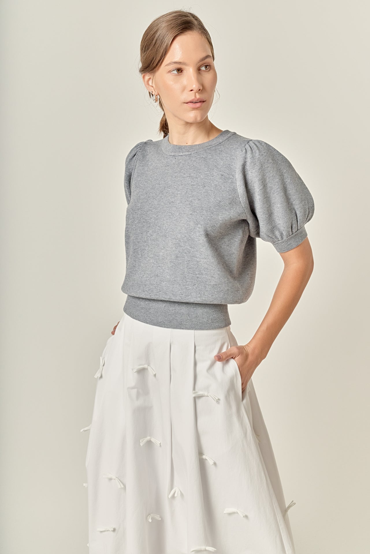 Short Puff Sleeve Knit Top