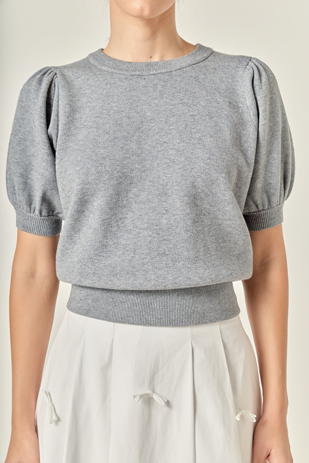 ENGLISH FACTORY - Short Puff Sleeve Knit Top - SWEATERS & KNITS available at Objectrare