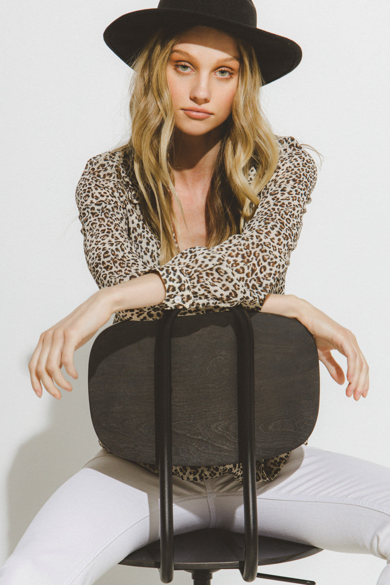 LA'VEN - Leopard Pattern Wrap Shirt - TOPS available at Objectrare