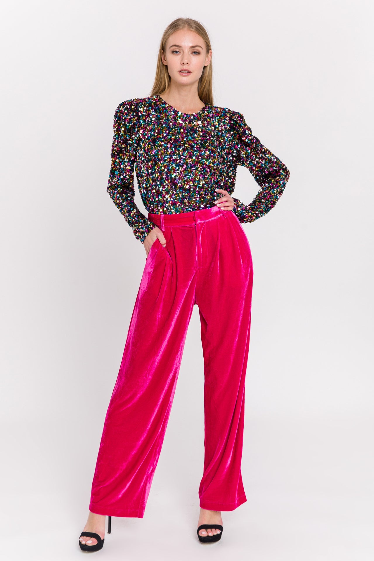 ENDLESS ROSE - Velvet Wide Leg Pants - PANTS available at Objectrare