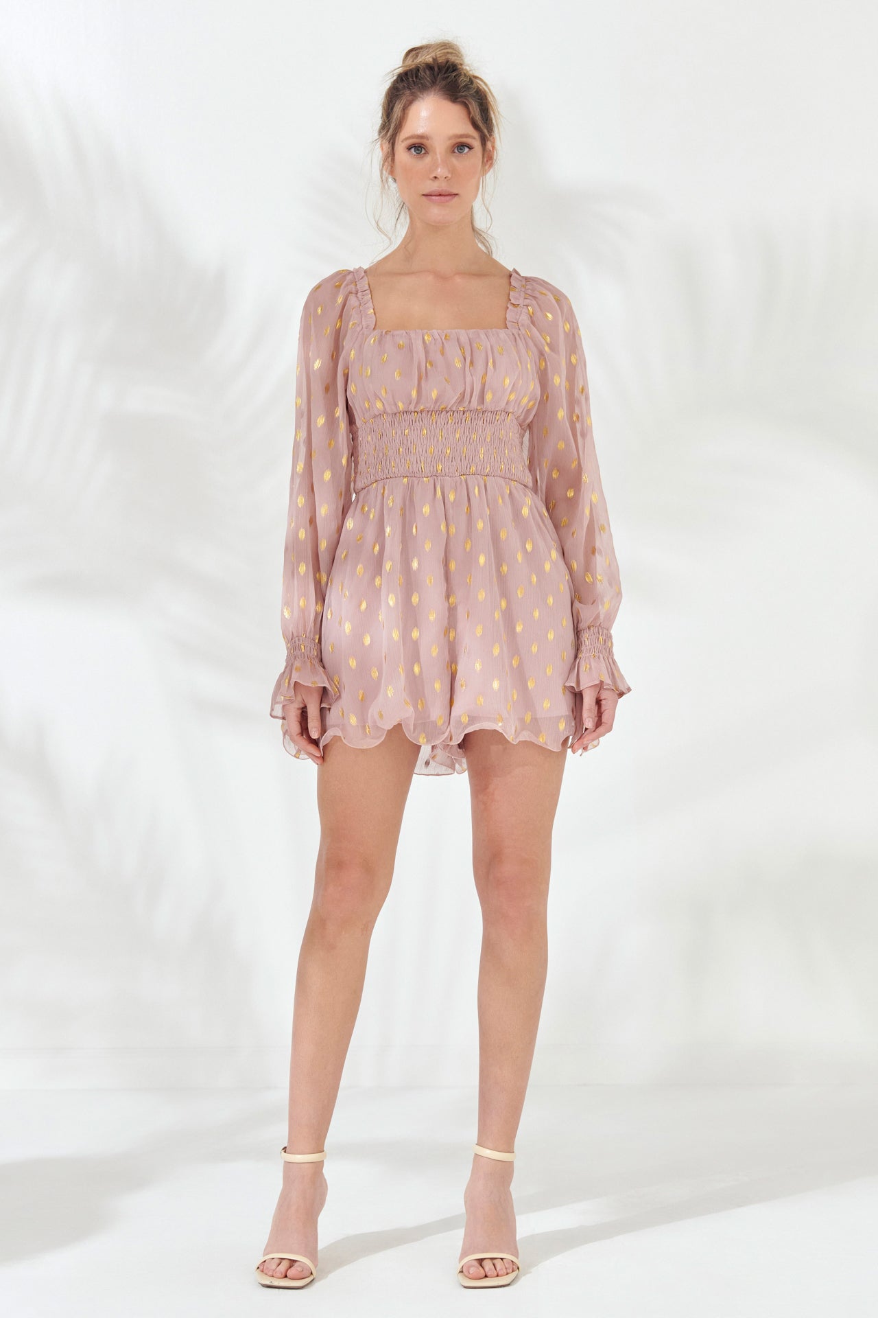 ENDLESS ROSE - Foiled Dot Long Sleeves Romper - ROMPERS available at Objectrare