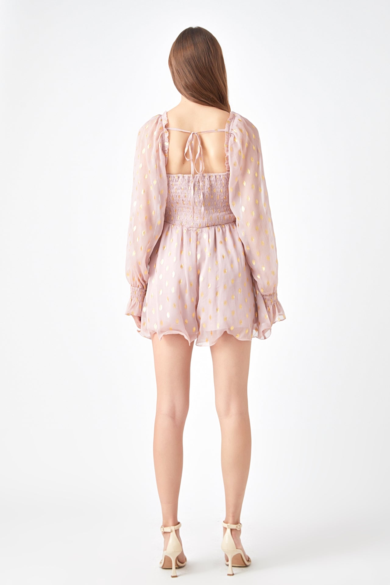 ENDLESS ROSE - Foiled Dot Long Sleeves Romper - ROMPERS available at Objectrare