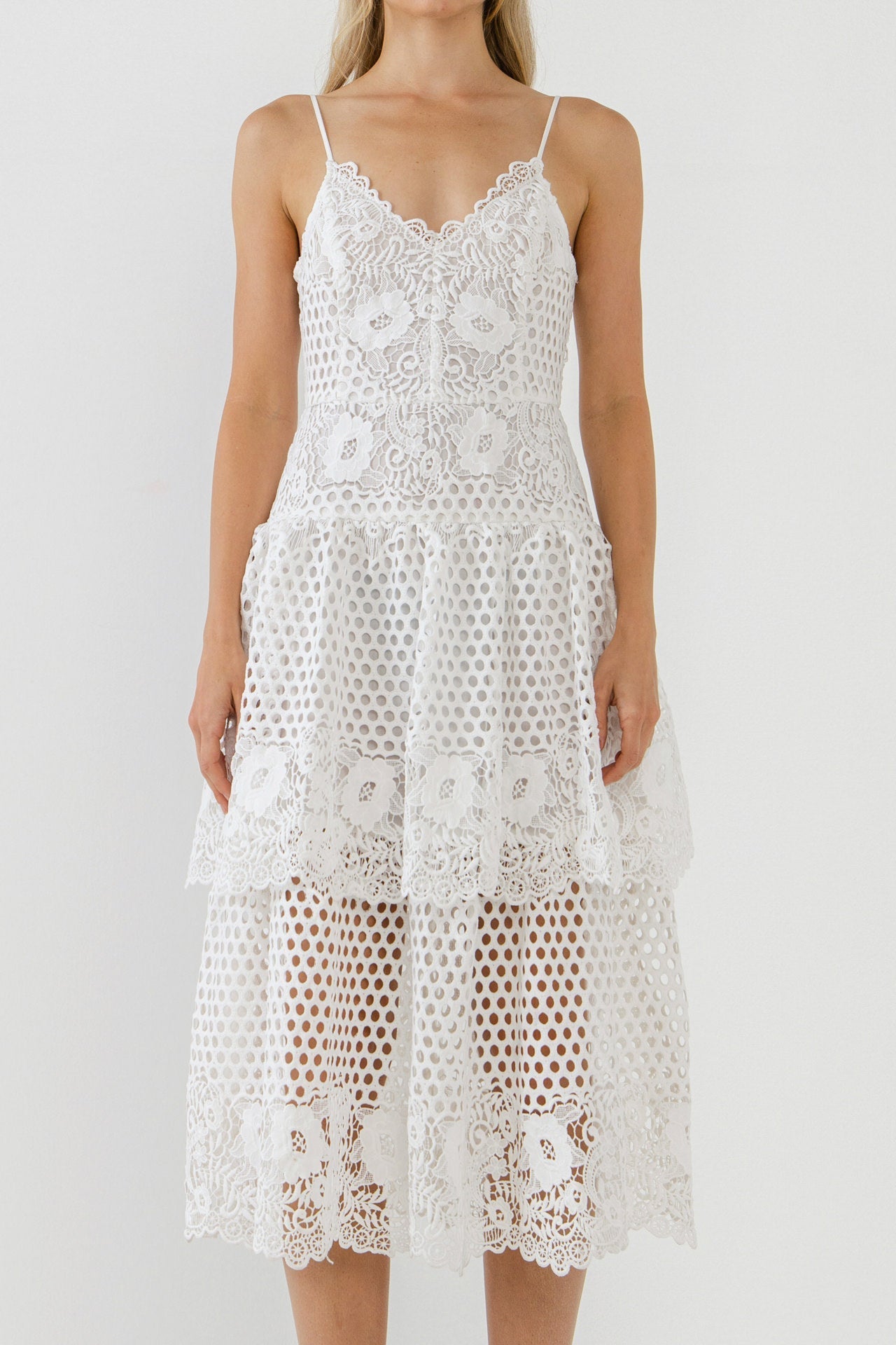 ENDLESS ROSE - Lace Cami Tiered Midi Dress - DRESSES available at Objectrare