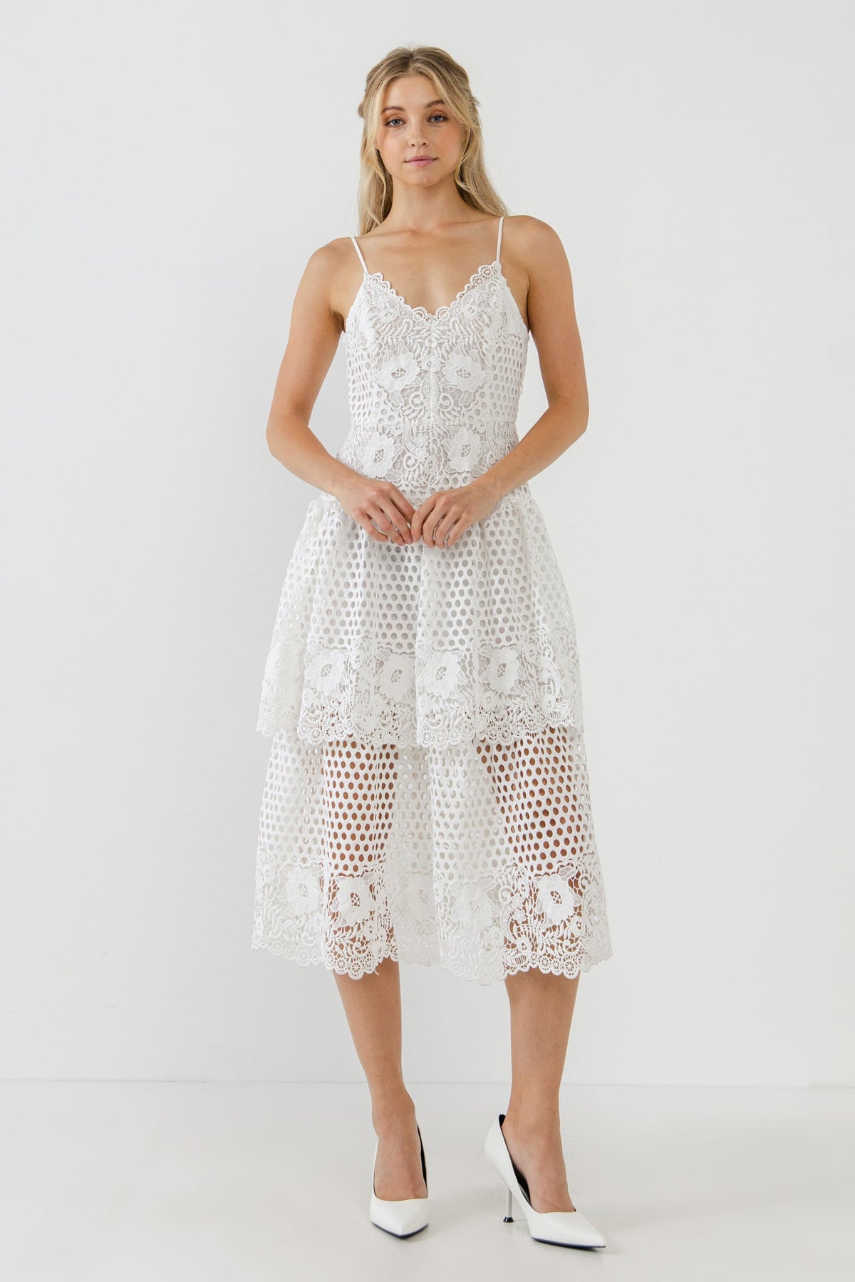 ENDLESS ROSE - Lace Cami Tiered Midi Dress - DRESSES available at Objectrare