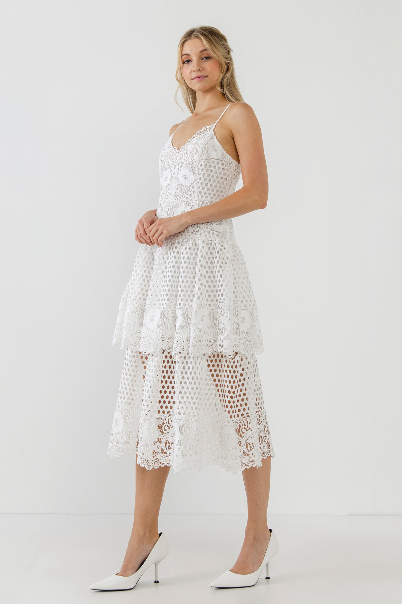 ENDLESS ROSE - Lace Cami Tiered Midi Dress - DRESSES available at Objectrare