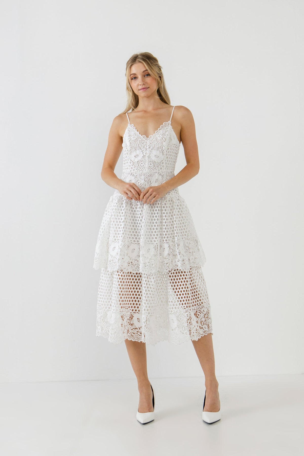 ENDLESS ROSE - Lace Cami Tiered Midi Dress - DRESSES available at Objectrare