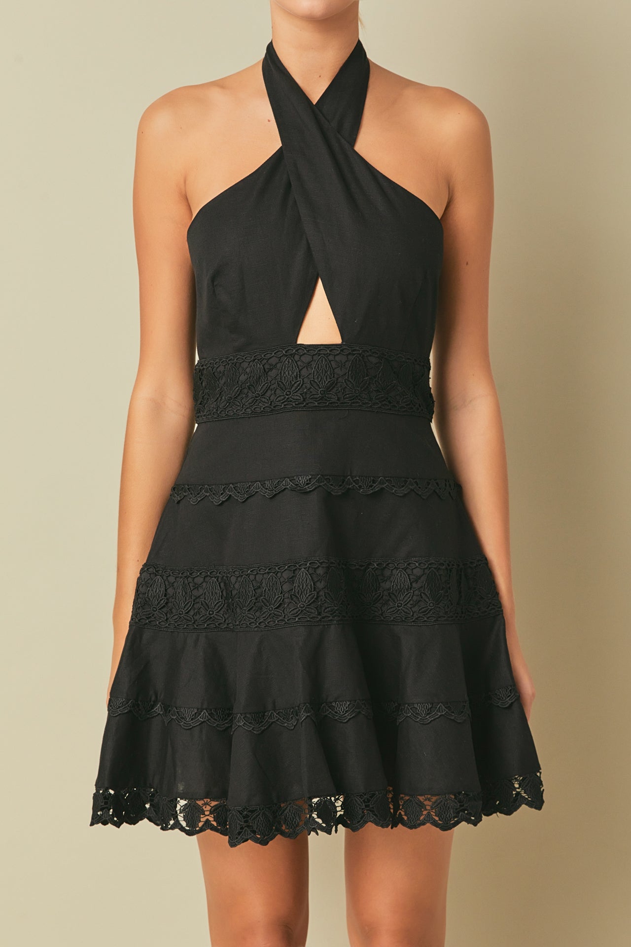 ENDLESS ROSE - Halter Neck Lace Trim Dress - DRESSES available at Objectrare