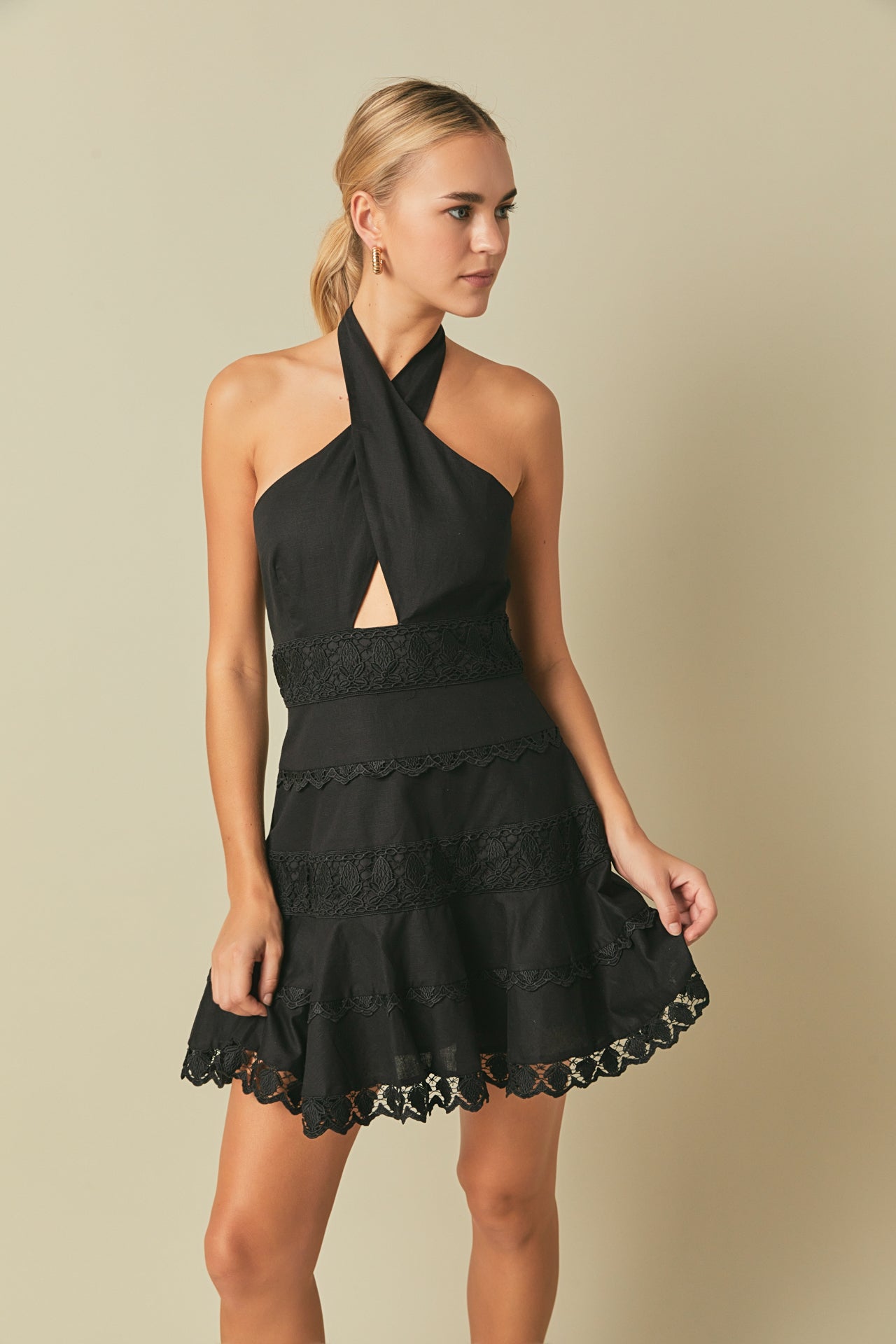 ENDLESS ROSE - Halter Neck Lace Trim Dress - DRESSES available at Objectrare