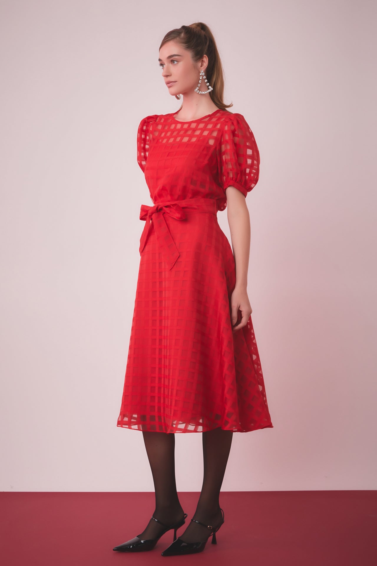 ENGLISH FACTORY - Plaid Organza Fit & Flare Midi Skirt - SKIRTS available at Objectrare