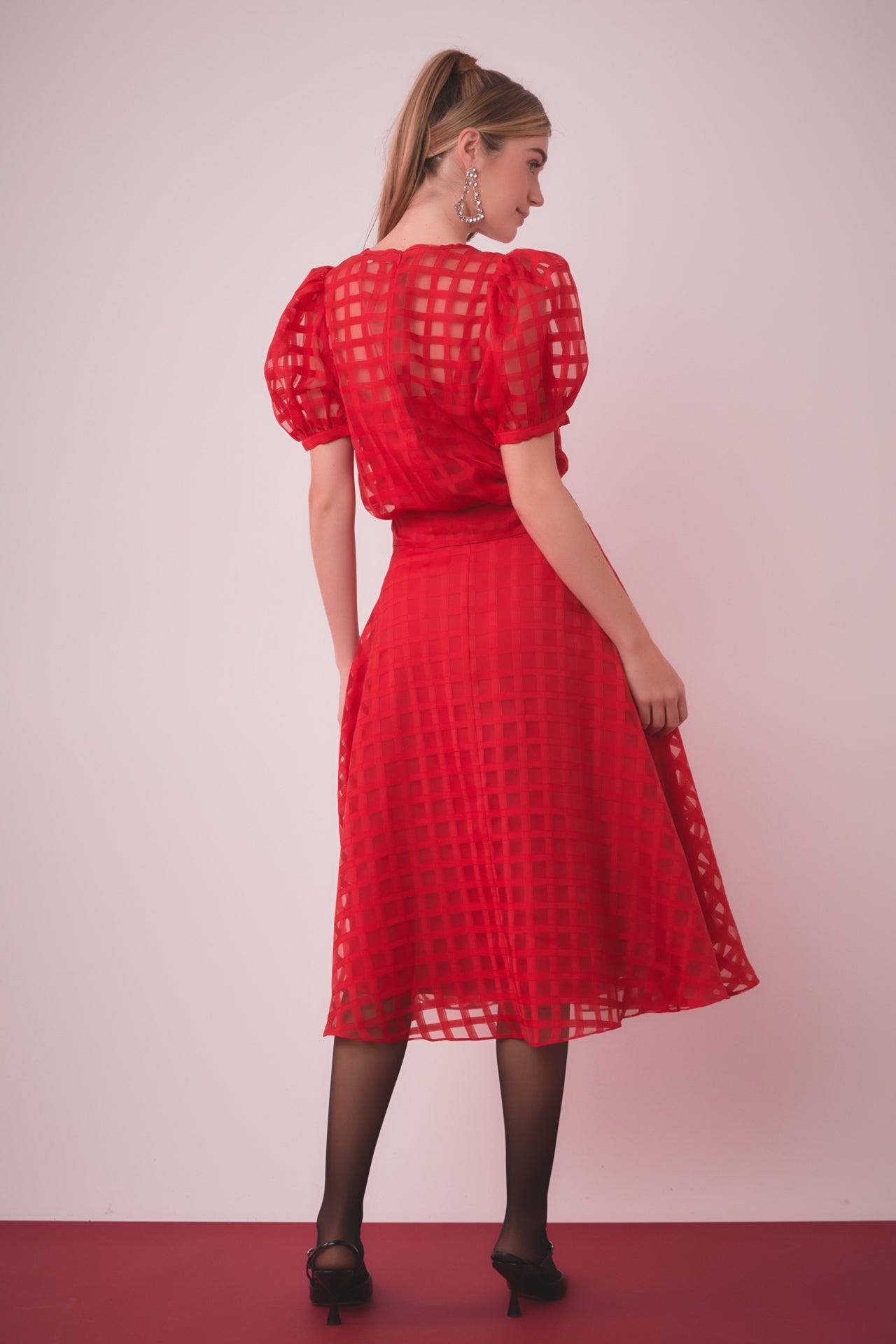 ENGLISH FACTORY - Plaid Organza Fit & Flare Midi Skirt - SKIRTS available at Objectrare