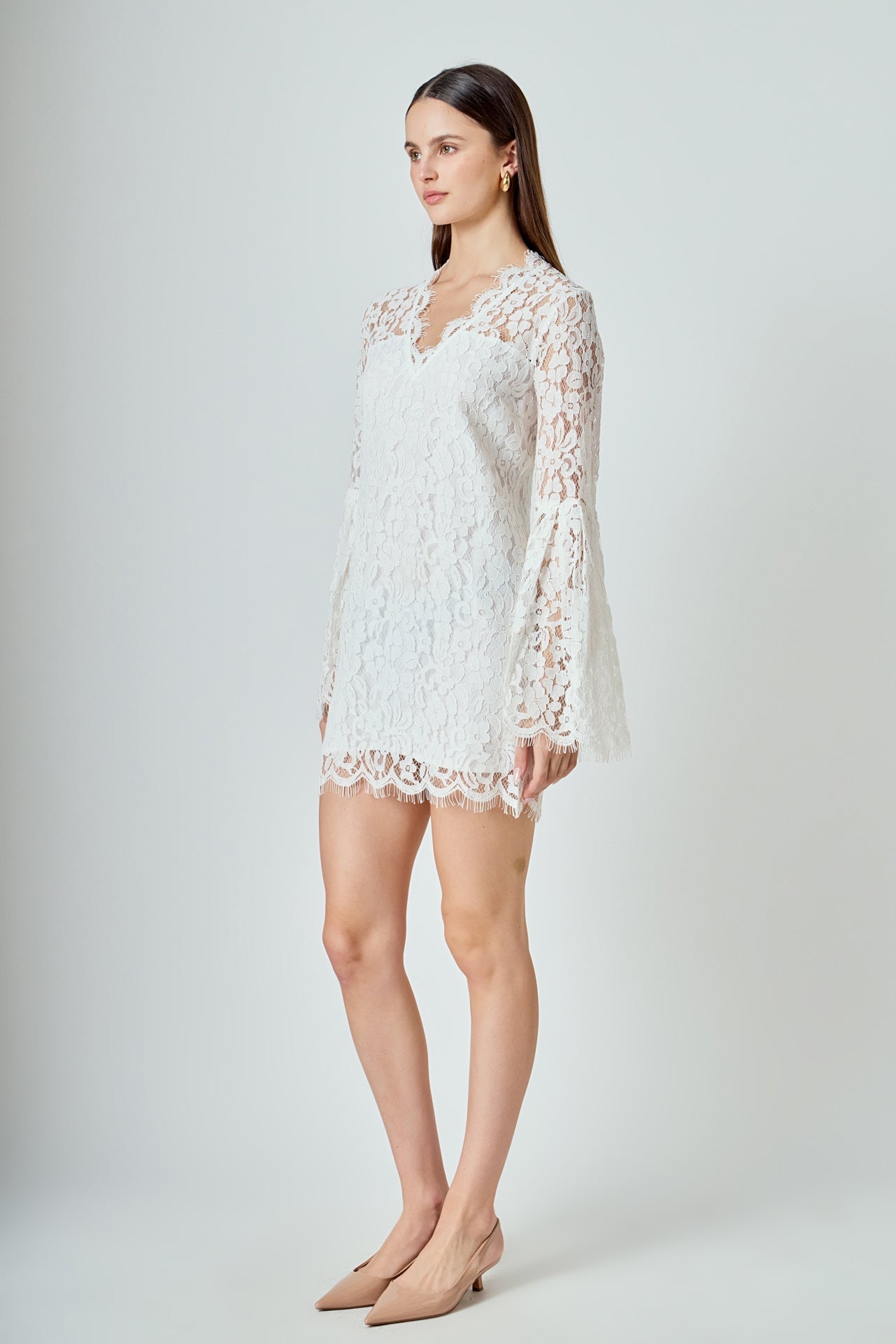 ENDLESS ROSE - Bell Sleeve V-Neck Lace Dress - DRESSES available at Objectrare