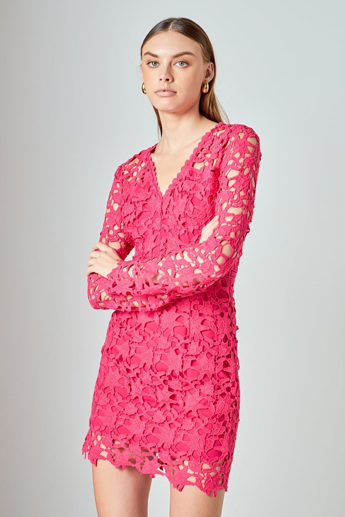 ENDLESS ROSE - Long Sleeve Lace Mini Dress - DRESSES available at Objectrare