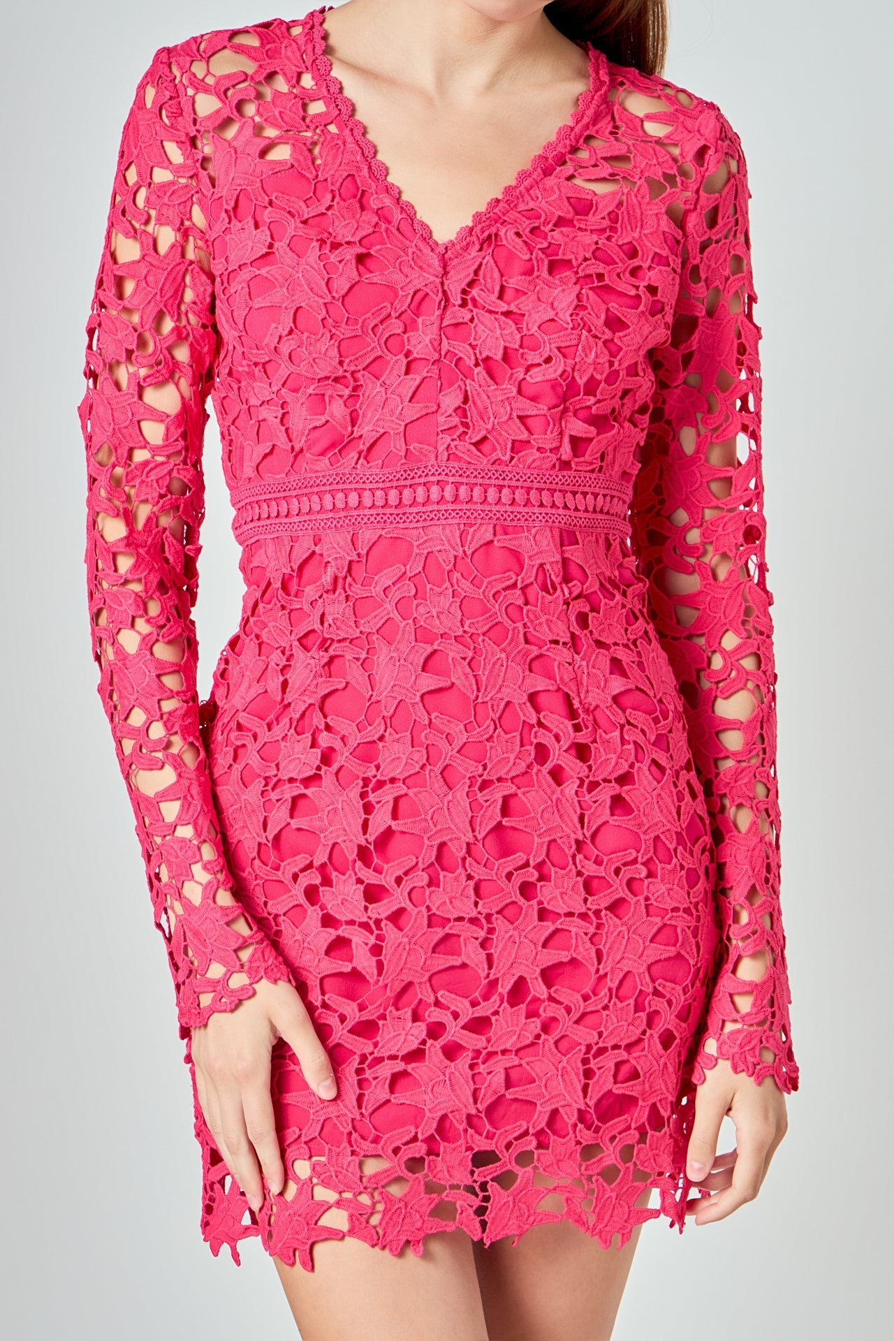 ENDLESS ROSE - Long Sleeve Lace Mini Dress - DRESSES available at Objectrare