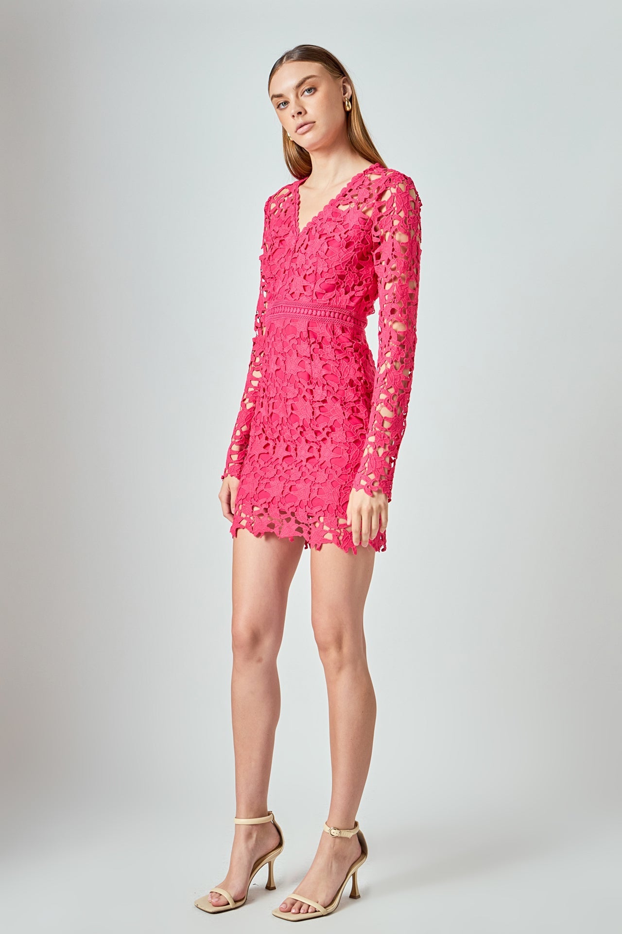 ENDLESS ROSE - Long Sleeve Lace Mini Dress - DRESSES available at Objectrare