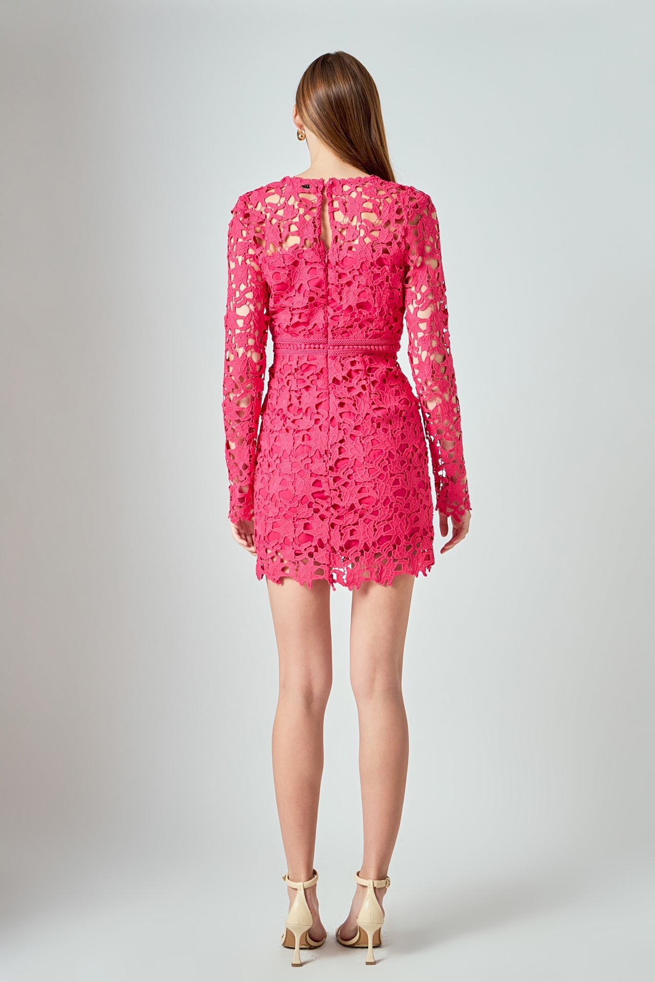 ENDLESS ROSE - Long Sleeve Lace Mini Dress - DRESSES available at Objectrare