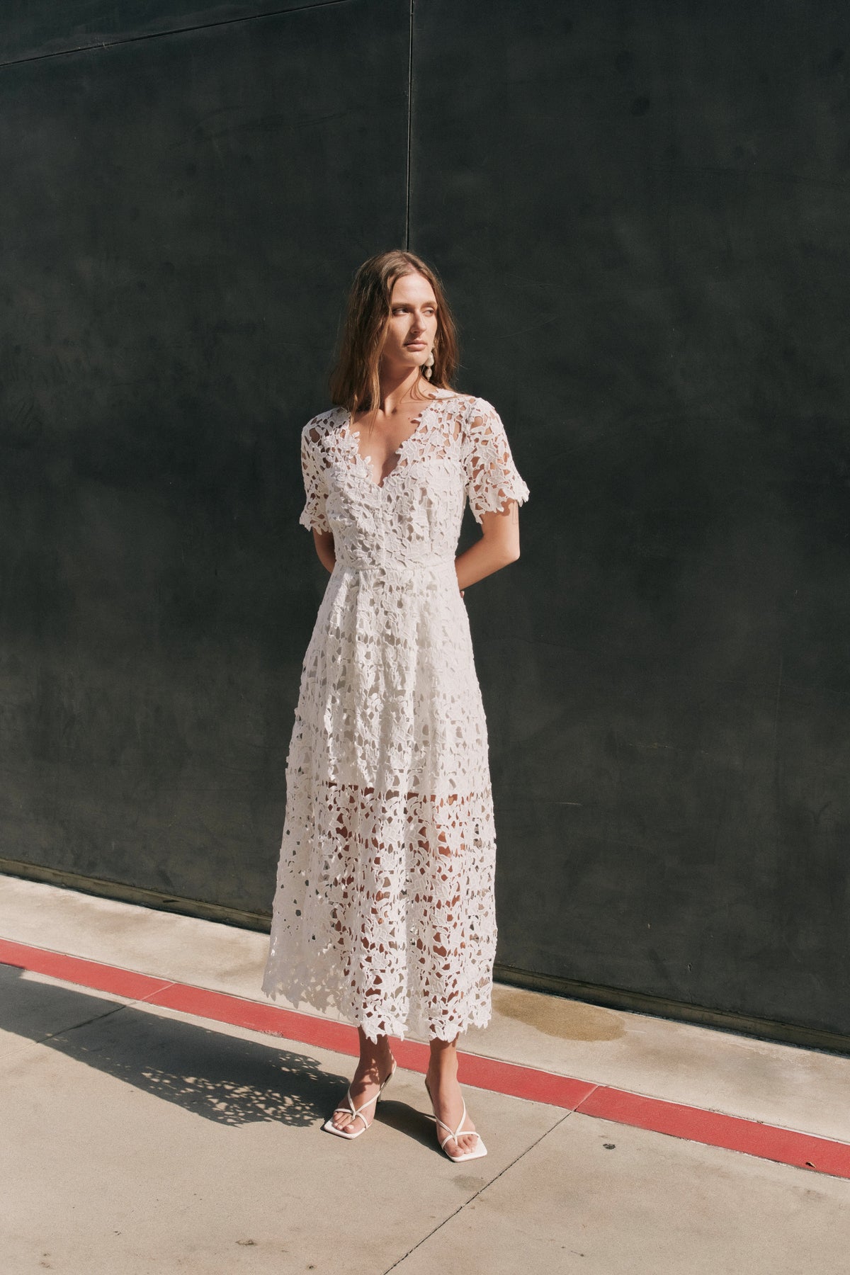 ENDLESS ROSE - All Over Lace Short Sleeves Midi Dress - DRESSES available at Objectrare
