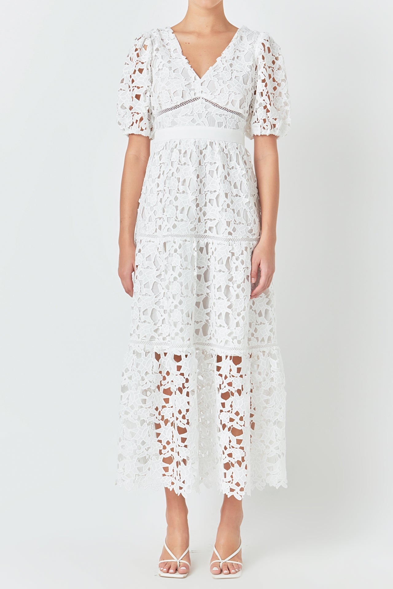 ENDLESS ROSE - Puff Sleeve Lace Tiered Maxi Dress - DRESSES available at Objectrare