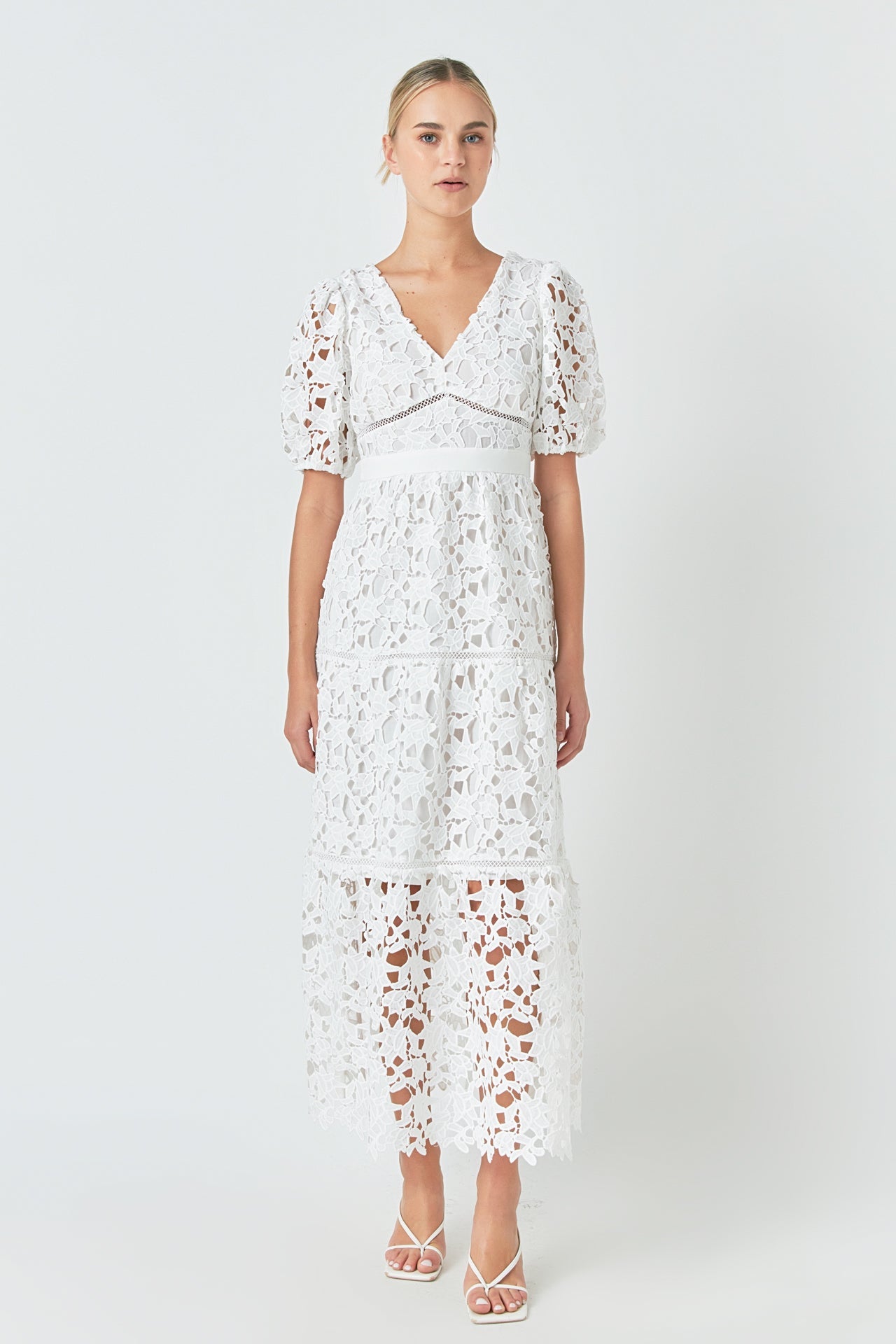 ENDLESS ROSE - Puff Sleeve Lace Tiered Maxi Dress - DRESSES available at Objectrare