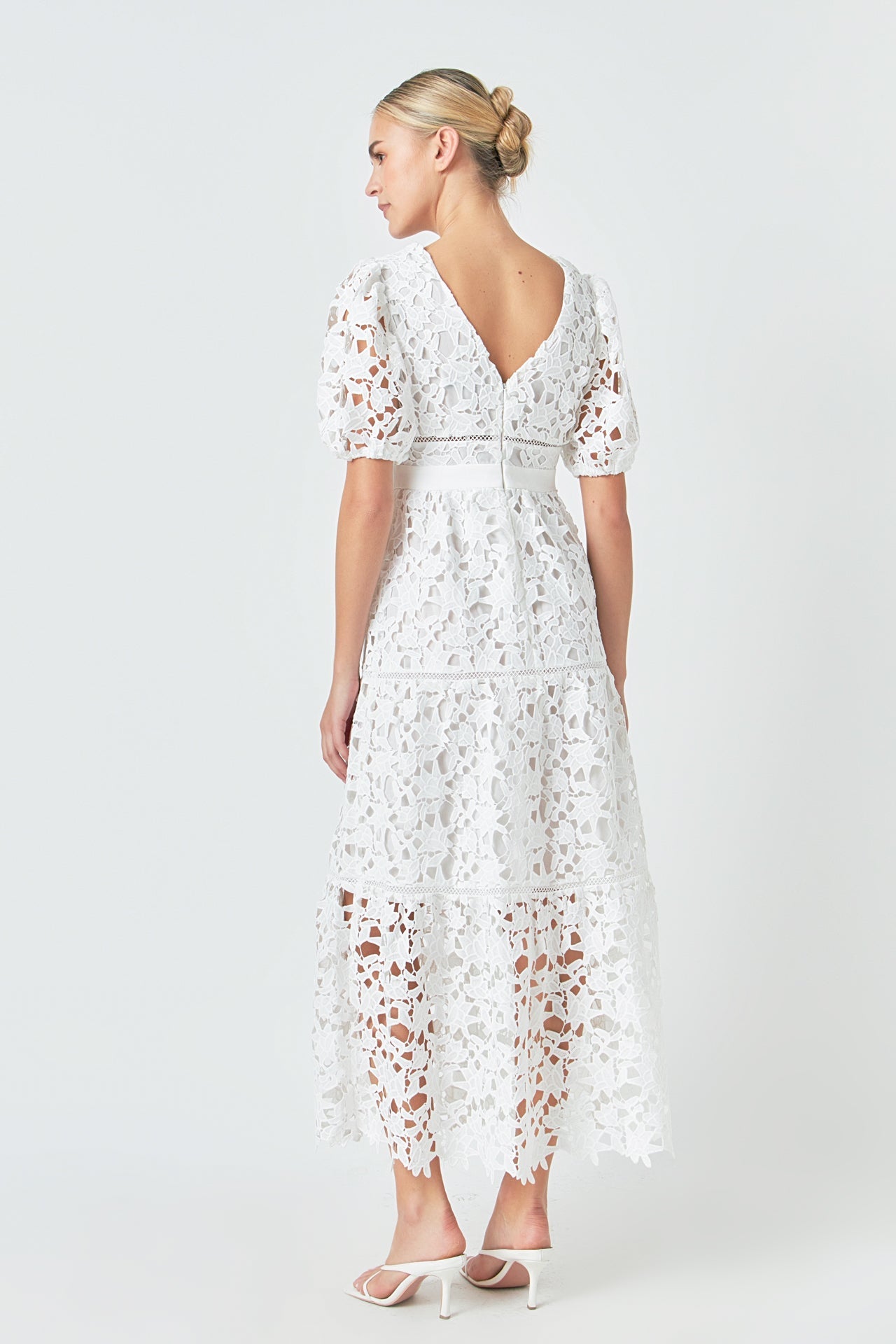 ENDLESS ROSE - Puff Sleeve Lace Tiered Maxi Dress - DRESSES available at Objectrare