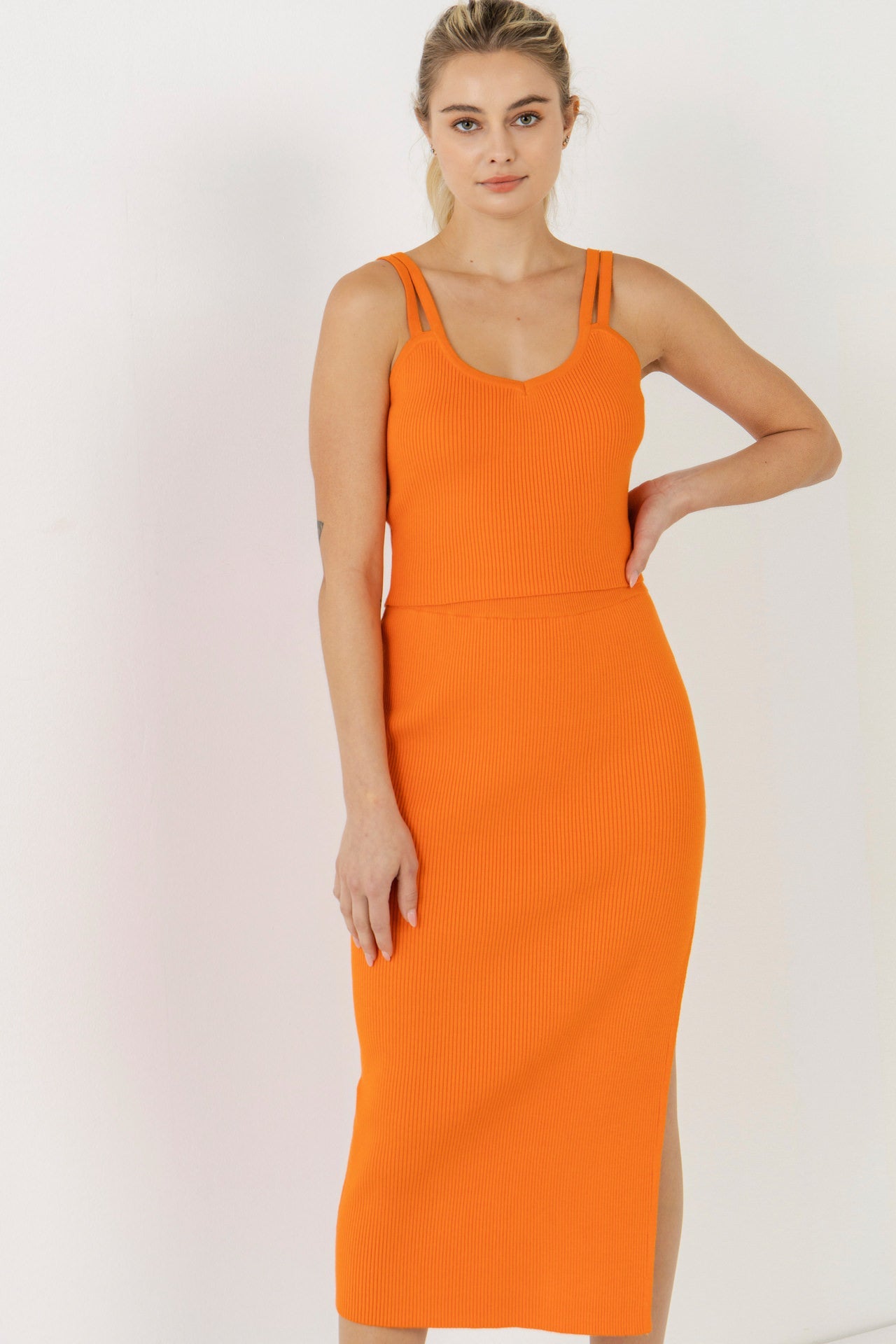 ENDLESS ROSE - Double Shoulder Strap Cropped Knit Cami Top - CAMI TOPS & TANK available at Objectrare