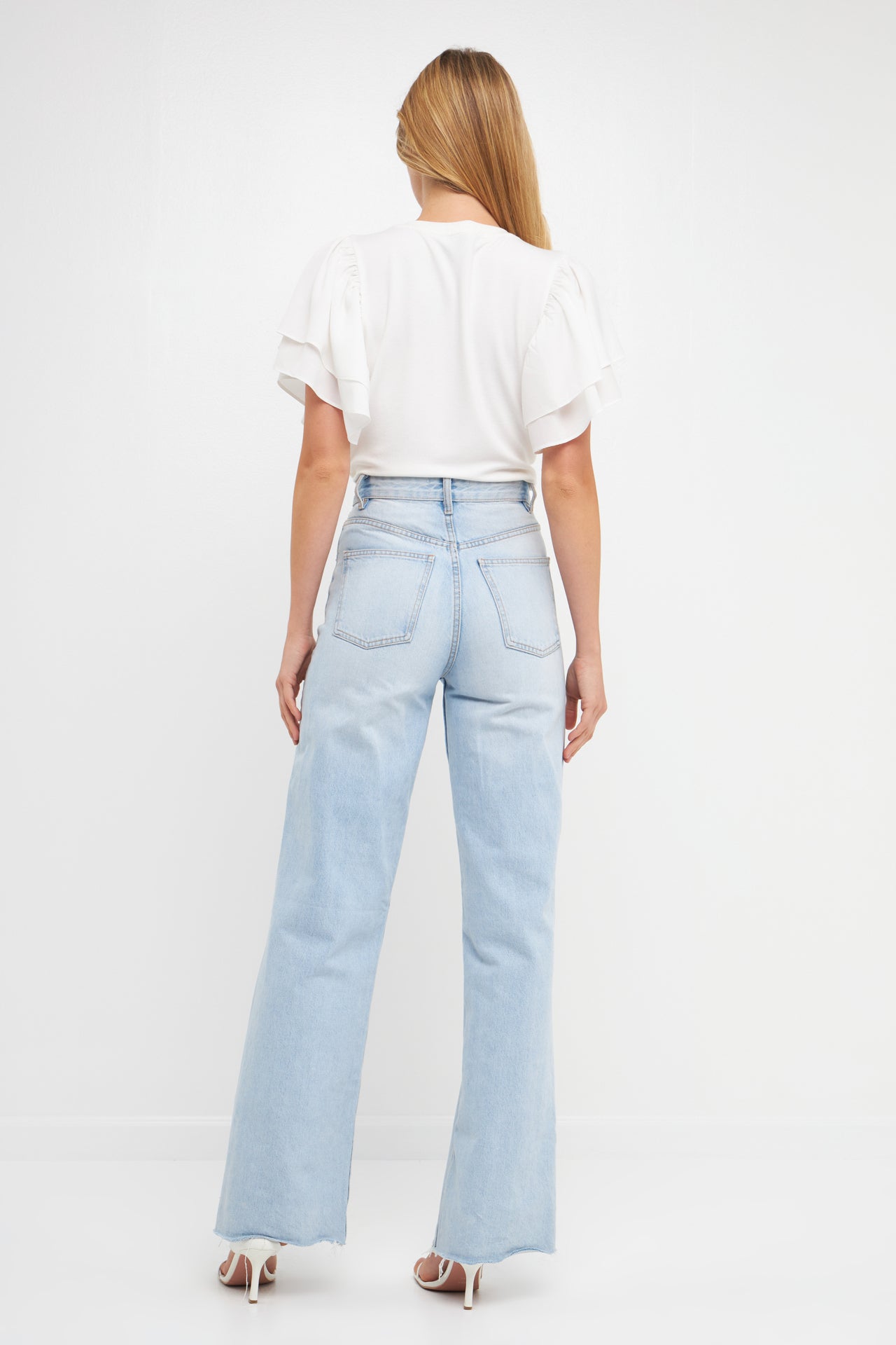 ENDLESS ROSE - Double Layers Ruffle Sleeve Crew Neck Top - TOPS available at Objectrare