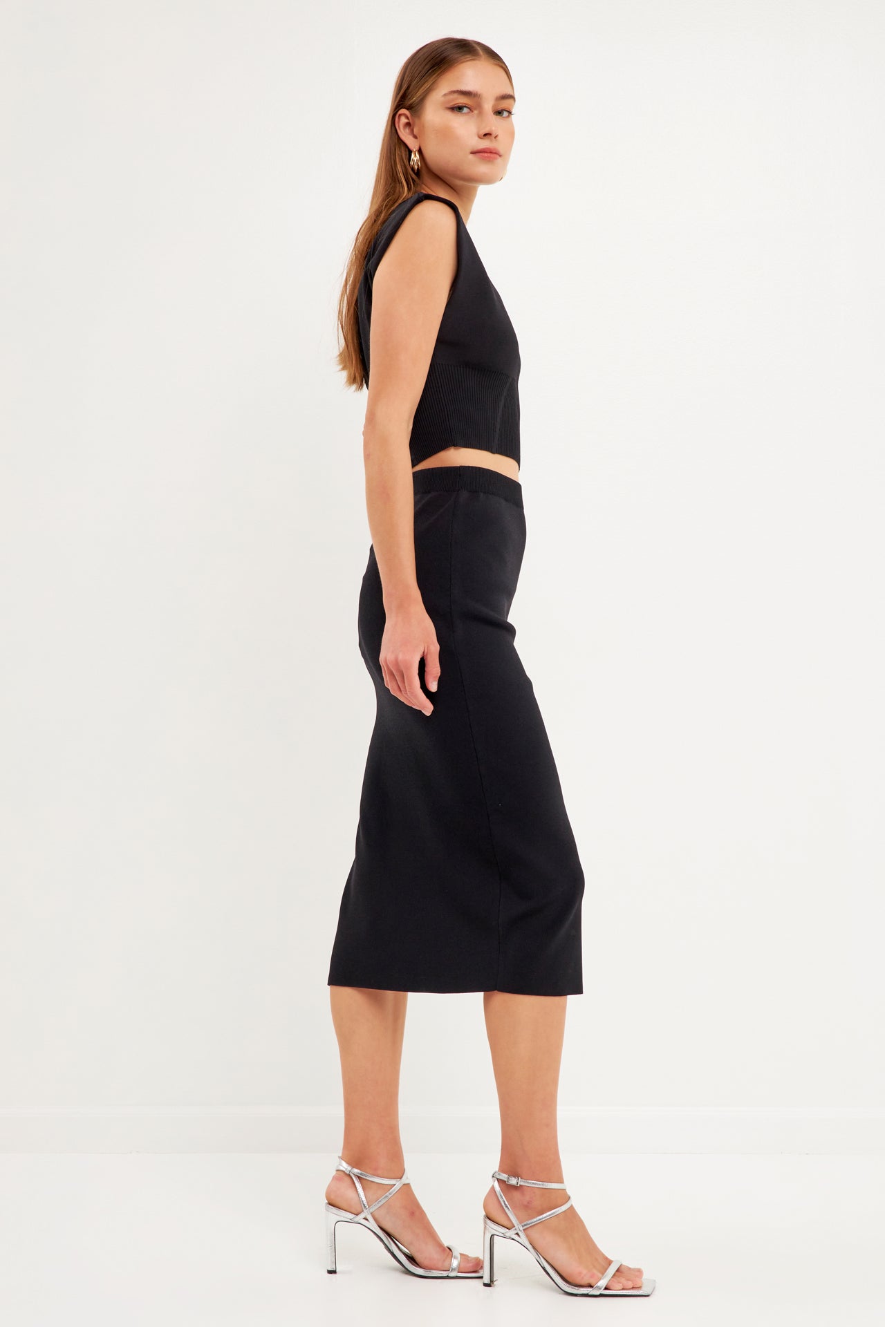 ENDLESS ROSE - Cinched Waist Sleeveless Knit Top - TOPS available at Objectrare