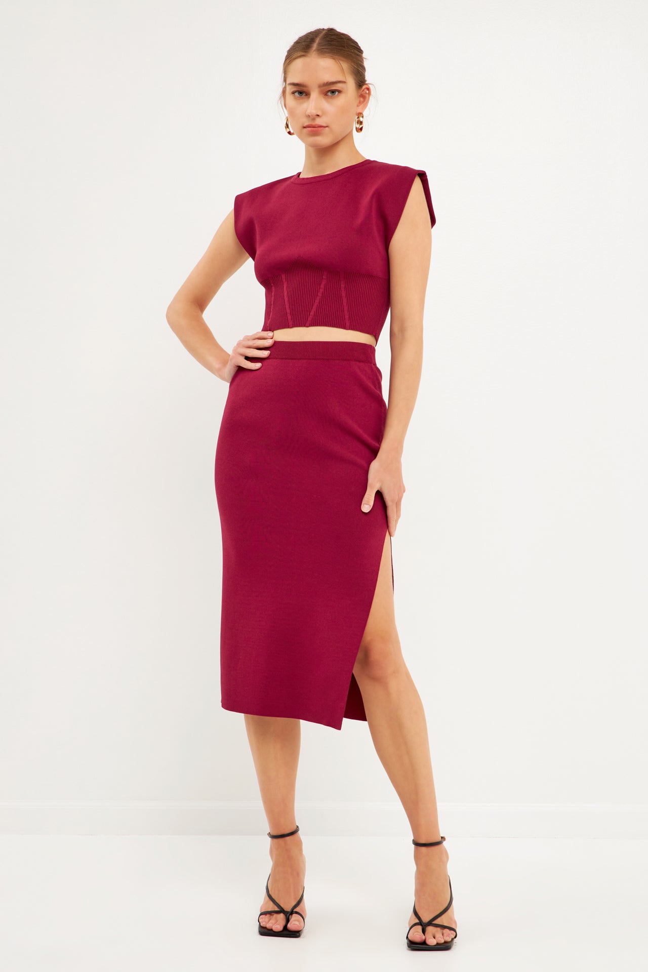 ENDLESS ROSE - Cinched Waist Sleeveless Knit Top - TOPS available at Objectrare