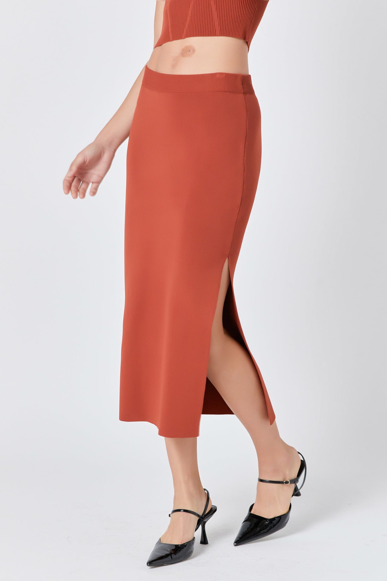 ENDLESS ROSE - Side Slit Detailed Knit Midi Skirt - SKIRTS available at Objectrare