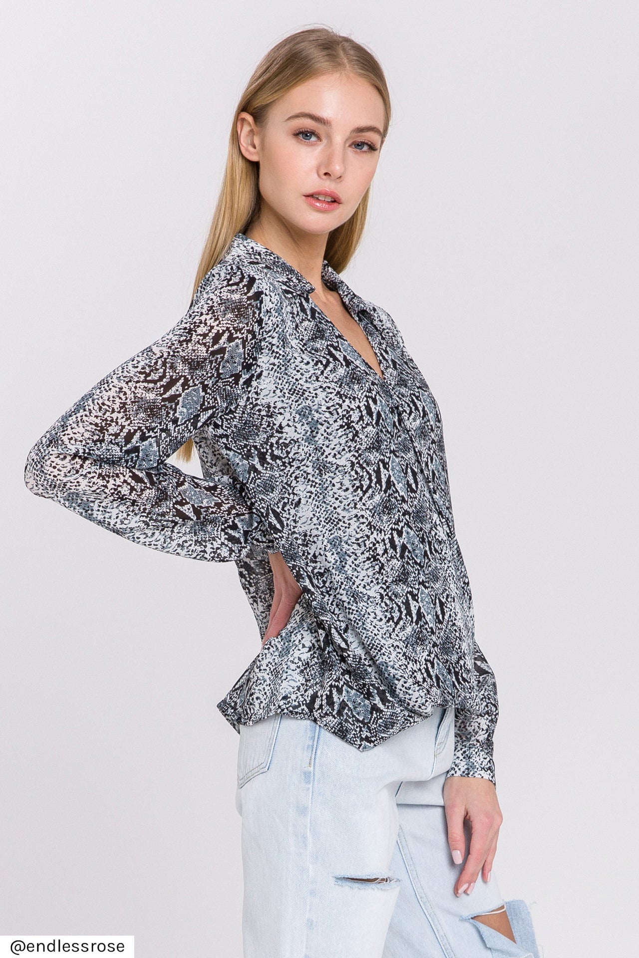 ENDLESS ROSE - Snake Skin Pattern Wrap Shirt - TOPS available at Objectrare