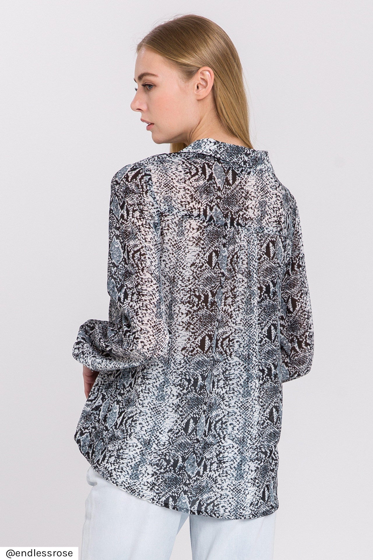 ENDLESS ROSE - Snake Skin Pattern Wrap Shirt - TOPS available at Objectrare