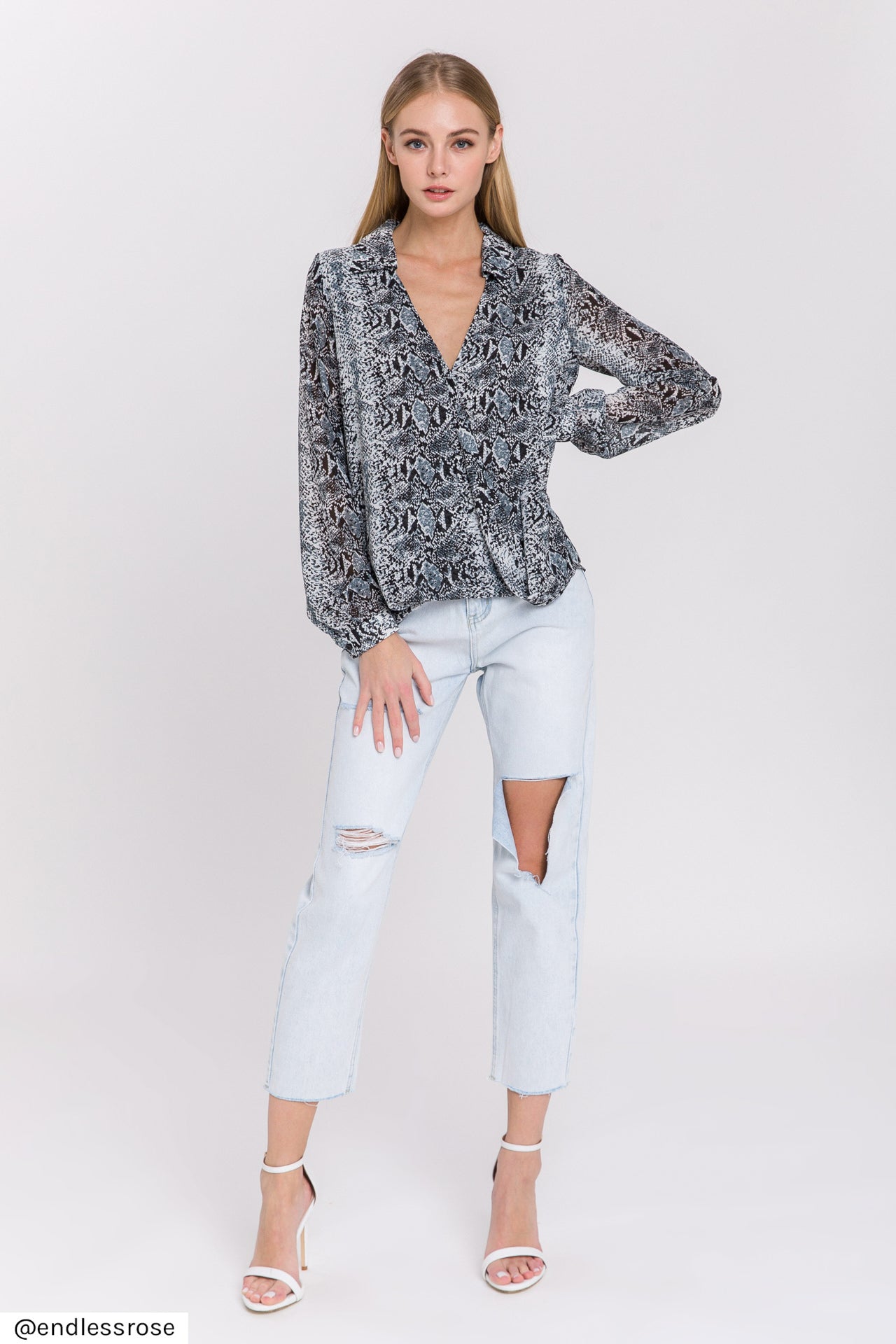 ENDLESS ROSE - Snake Skin Pattern Wrap Shirt - TOPS available at Objectrare