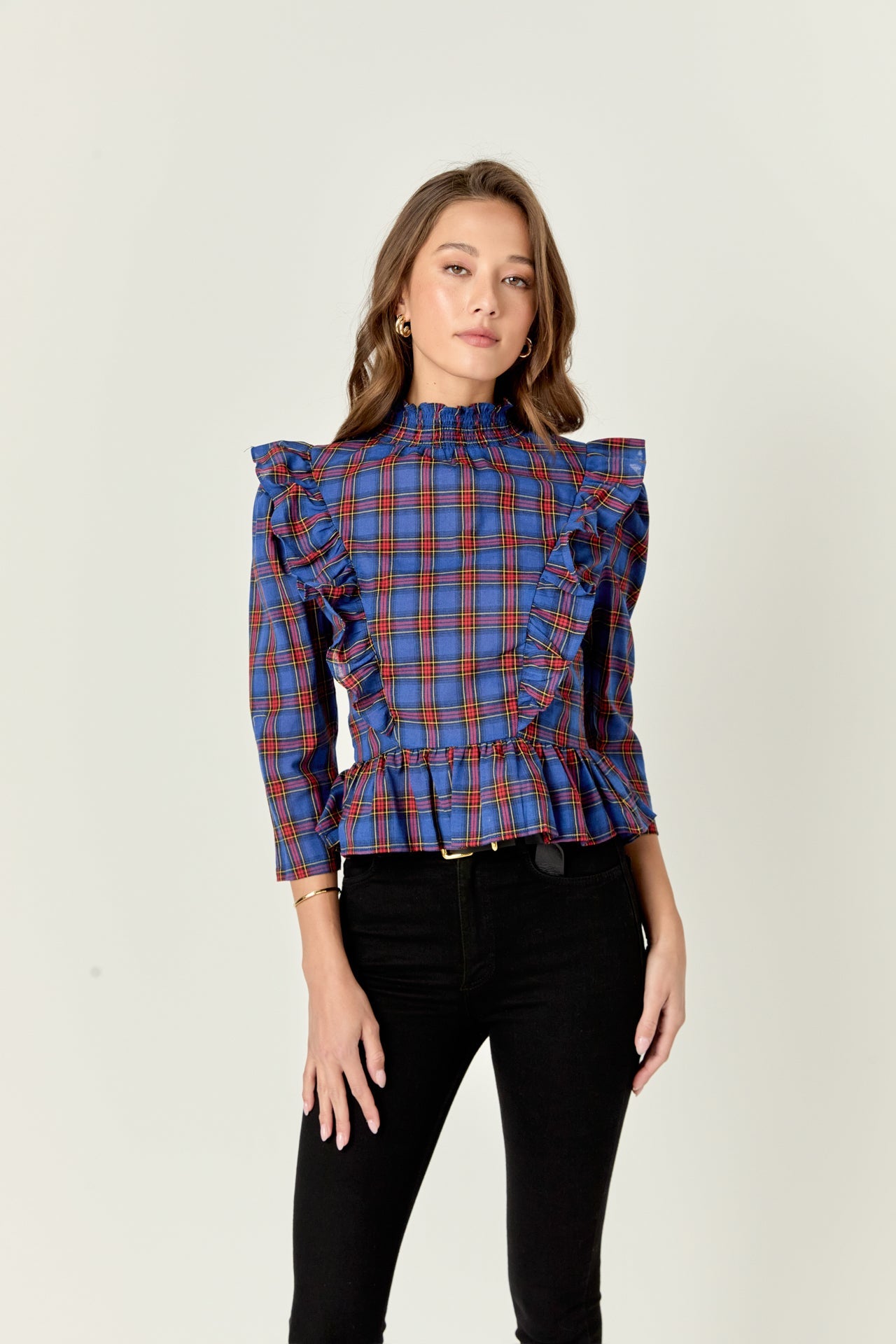 ENGLISH FACTORY - Tartan Blouse w/ Ruffles - BLOUSES available at Objectrare