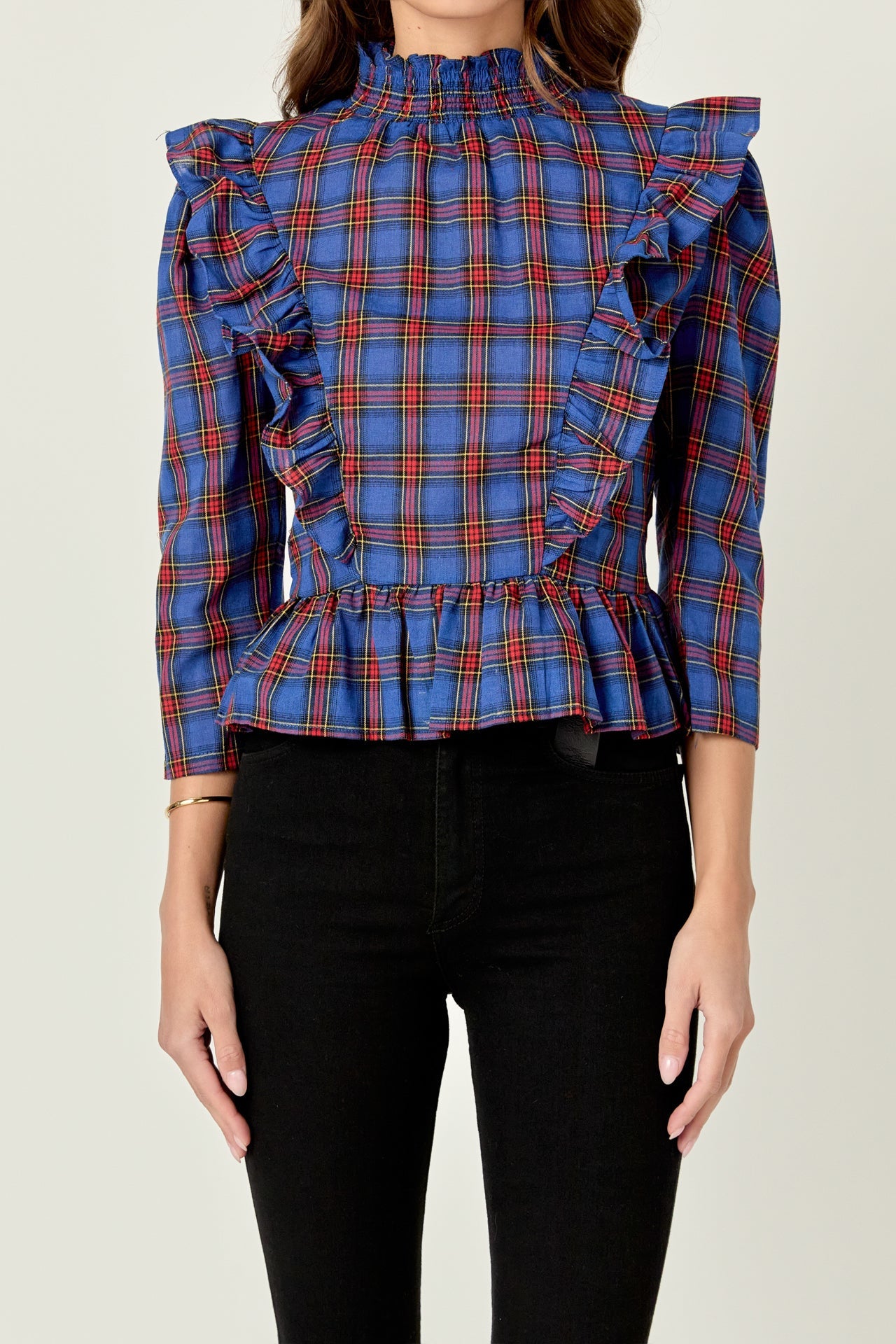 ENGLISH FACTORY - Tartan Blouse w/ Ruffles - BLOUSES available at Objectrare