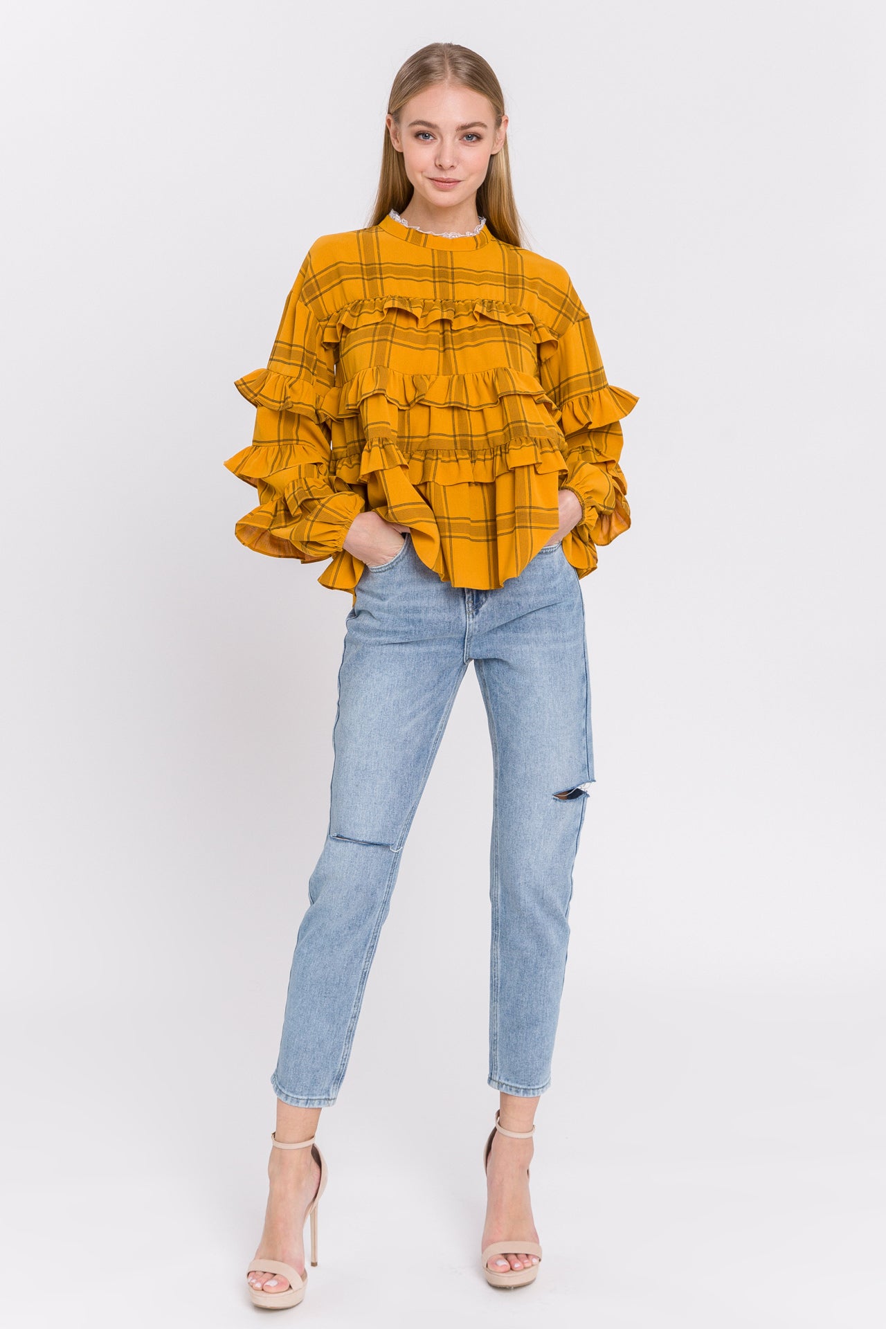 Check Print Ruffled Top