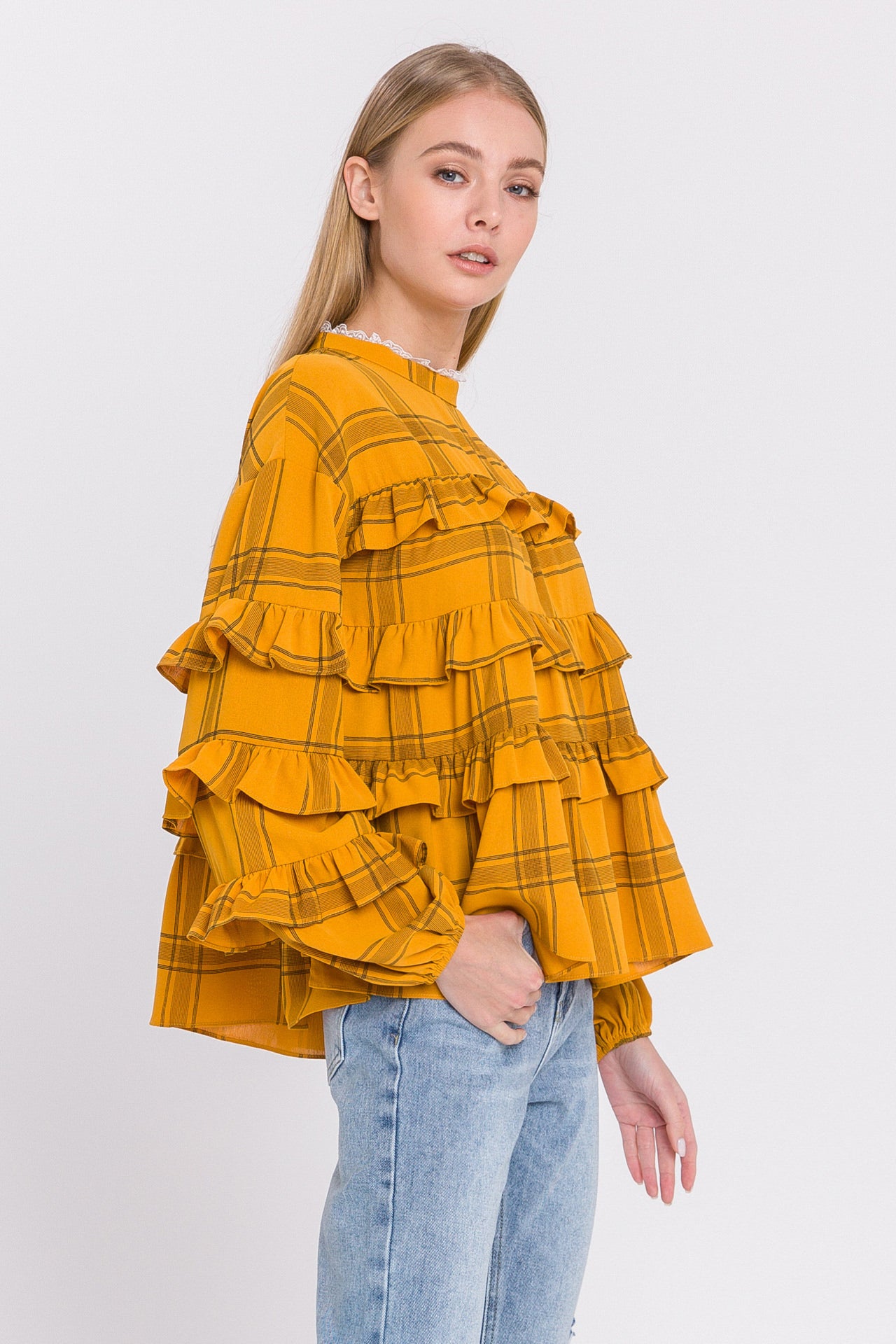 Check Print Ruffled Top