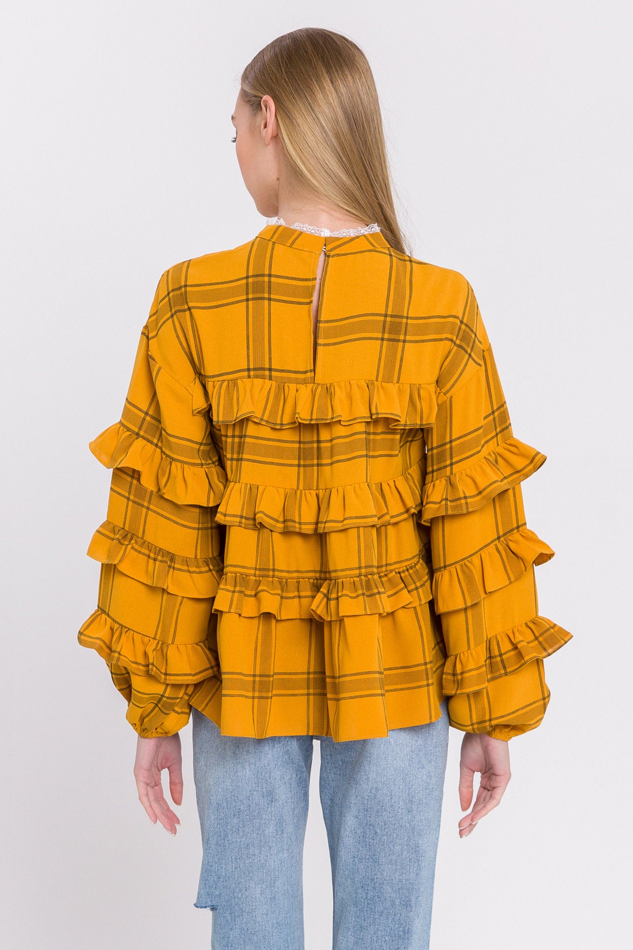 Check Print Ruffled Top
