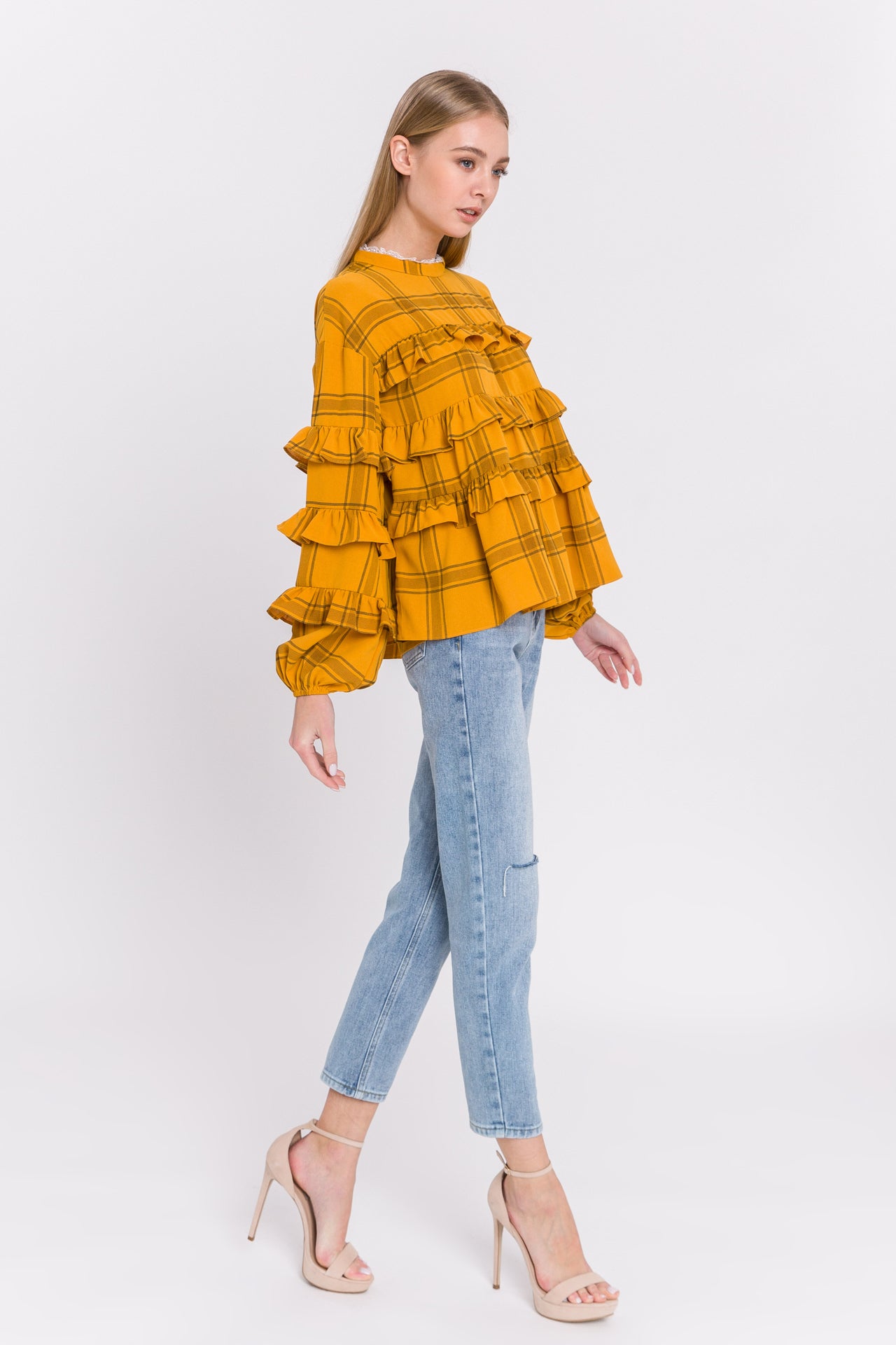 Check Print Ruffled Top