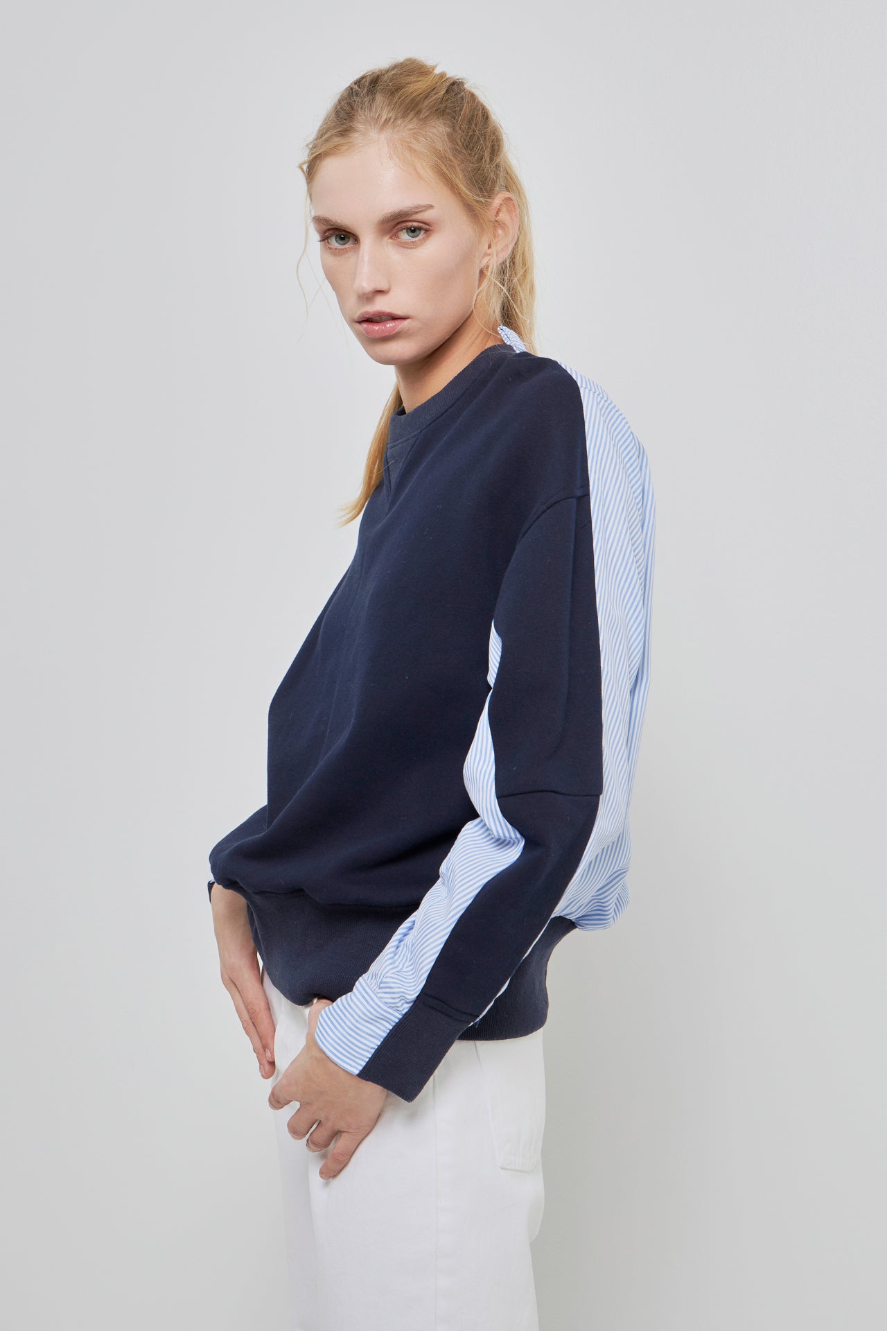 ENGLISH FACTORY - Knit Top w/ Stripe Shirt Combo - TOPS available at Objectrare