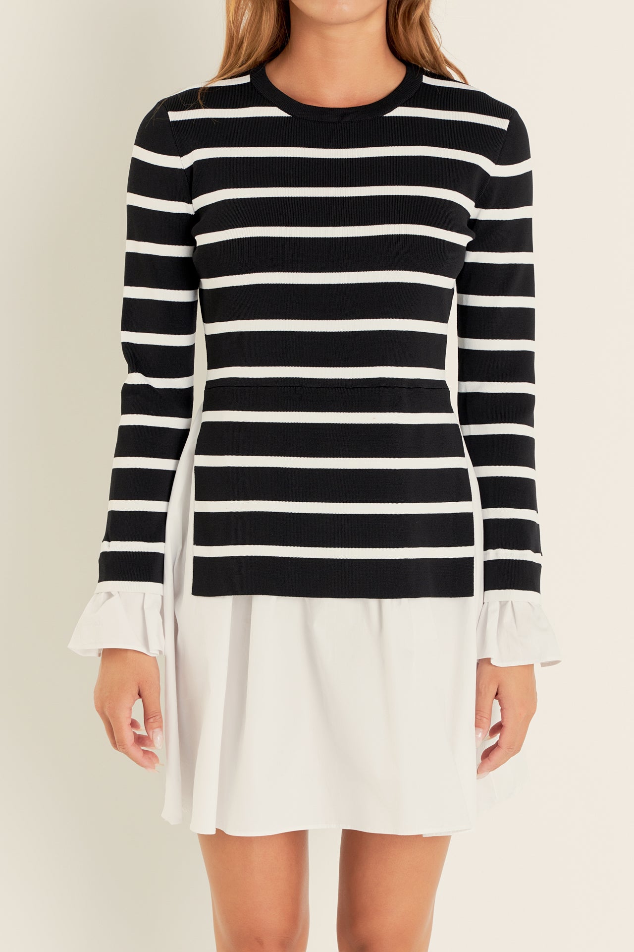 ENGLISH FACTORY - Poplin Combo Knit Mini Dress - DRESSES available at Objectrare