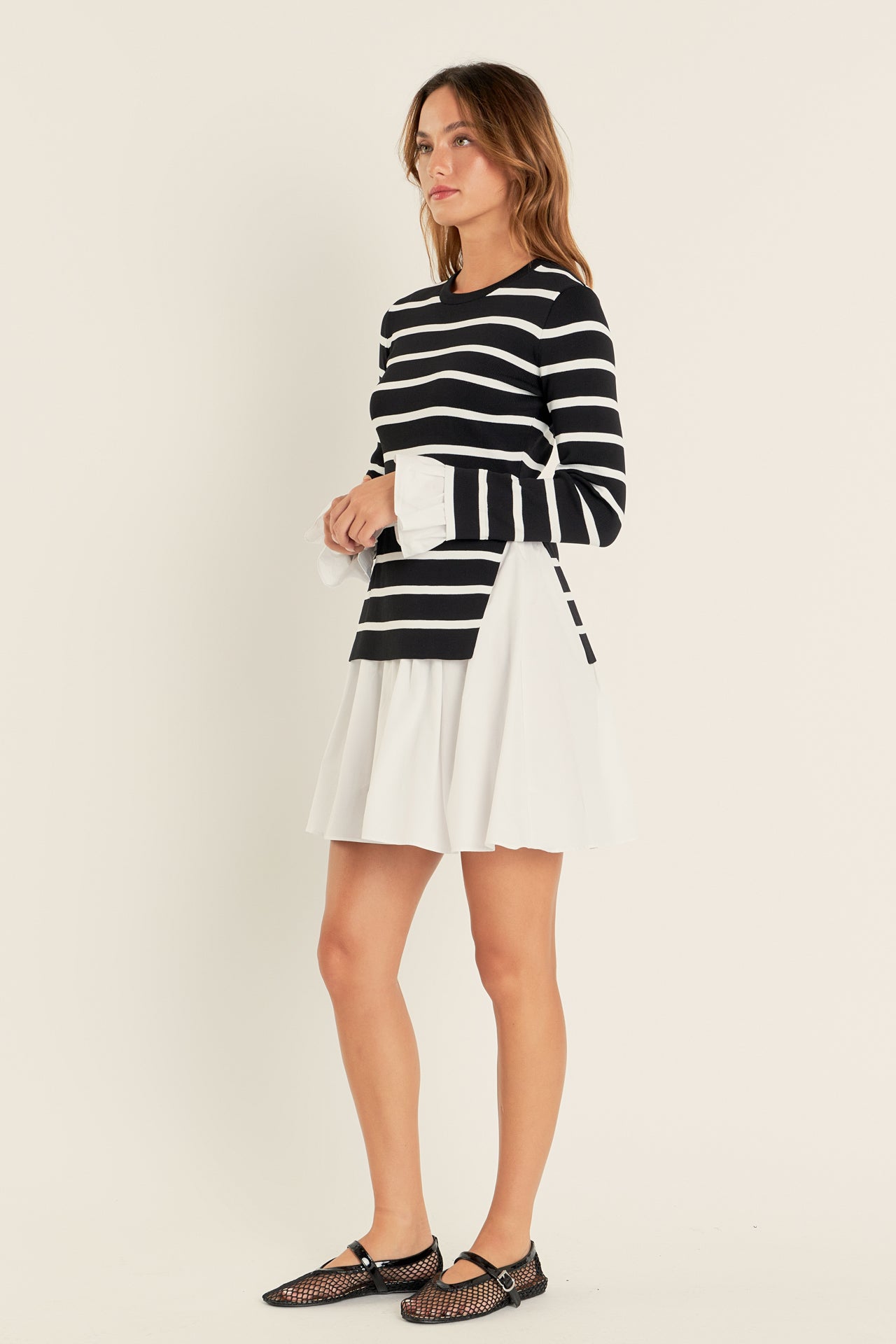 ENGLISH FACTORY - Poplin Combo Knit Mini Dress - DRESSES available at Objectrare