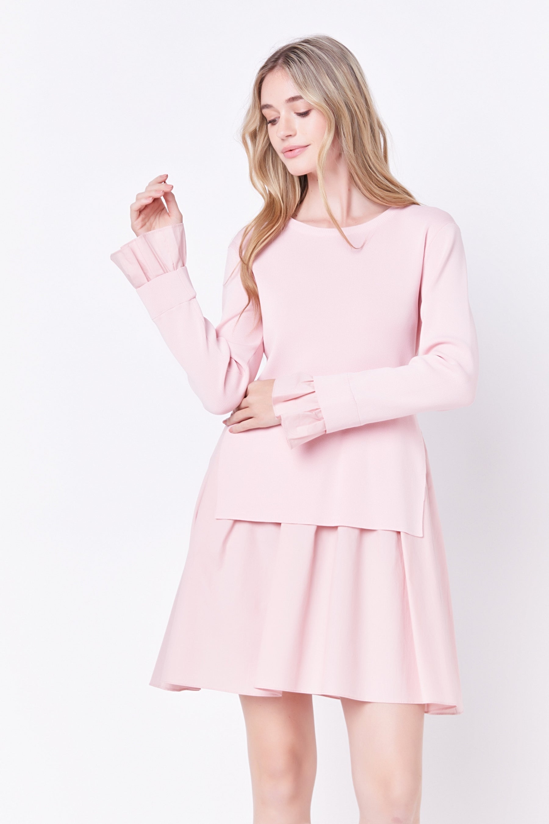 ENGLISH FACTORY - Poplin Combo Knit Mini Dress - DRESSES available at Objectrare