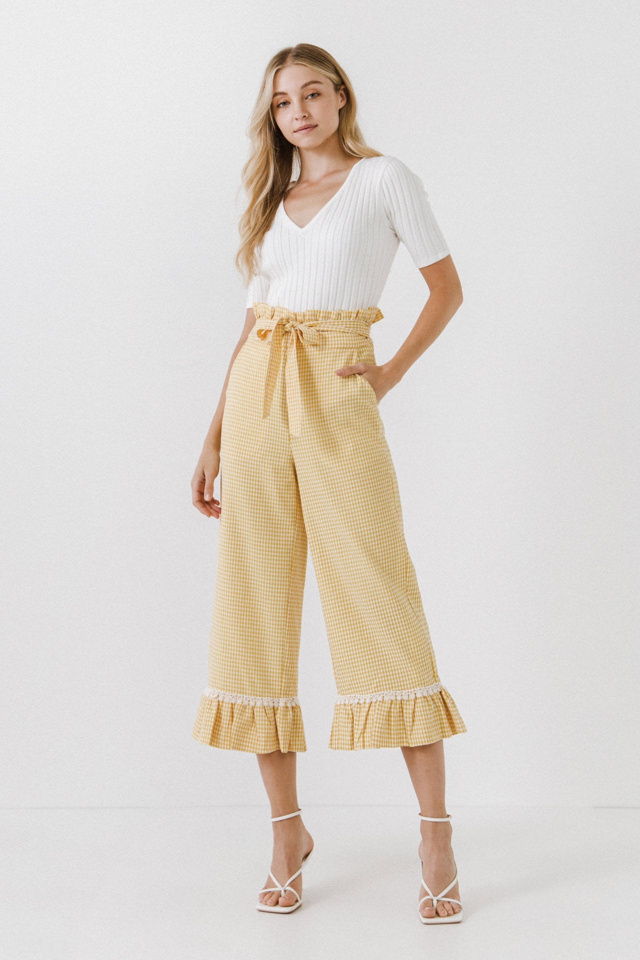 ENGLISH FACTORY - Gingham Culotte With Tie - PANTS available at Objectrare
