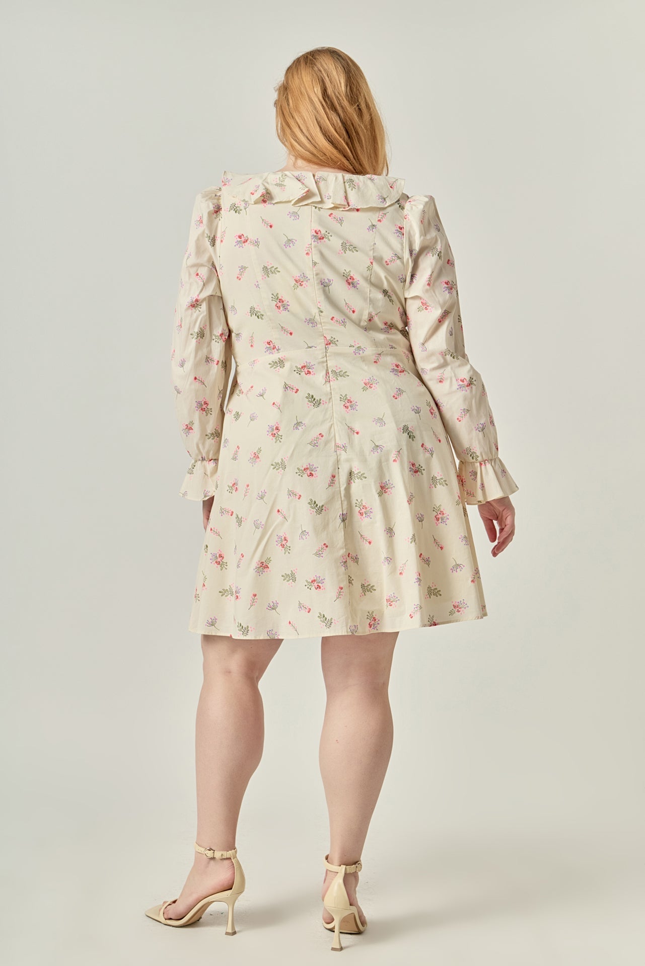 ENGLISH FACTORY - Plus Size Floral Ruffled Neck Mini Dress - DRESSES available at Objectrare