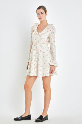 ENGLISH FACTORY - Floral Ruffled Neck Mini Dress - DRESSES available at Objectrare