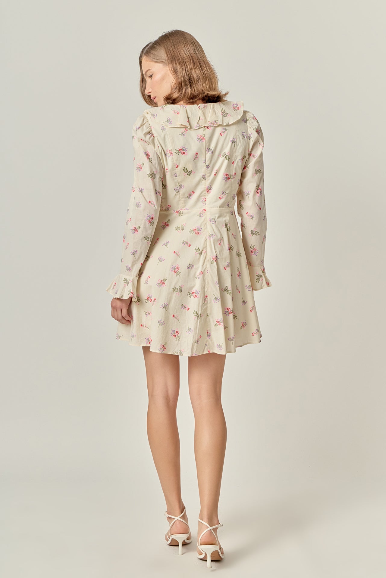 ENGLISH FACTORY - Floral Ruffled Neck Mini Dress - DRESSES available at Objectrare