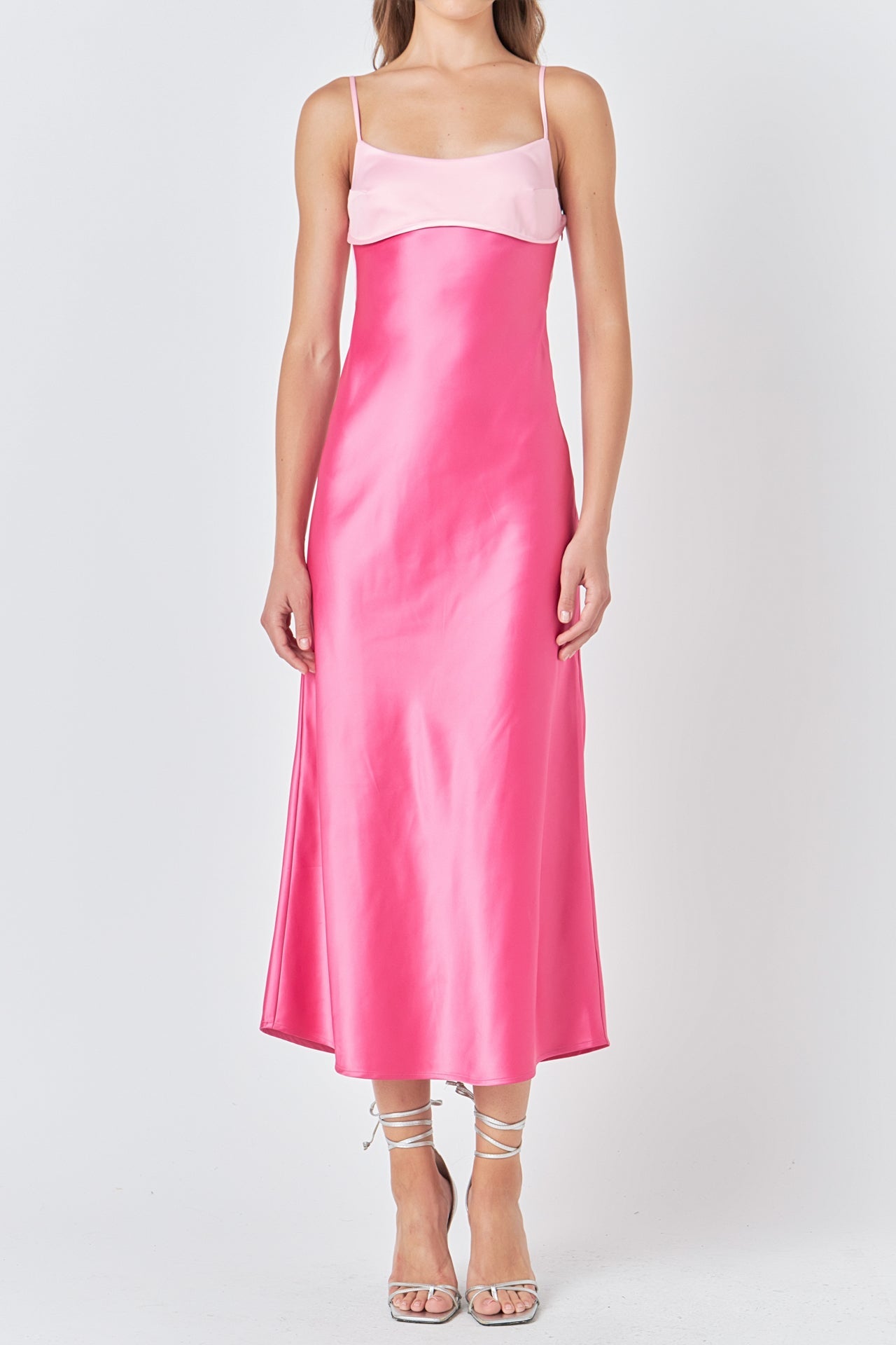 ENDLESS ROSE - Colorblock Satin Maxi Dress - DRESSES available at Objectrare