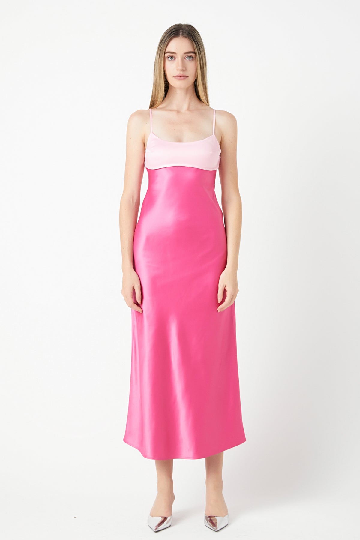 ENDLESS ROSE - Colorblock Satin Maxi Dress - DRESSES available at Objectrare