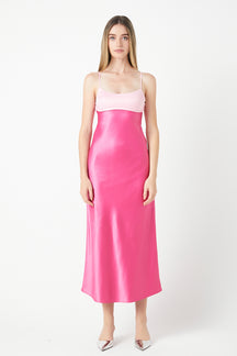 ENDLESS ROSE - Colorblock Satin Maxi Dress - DRESSES available at Objectrare