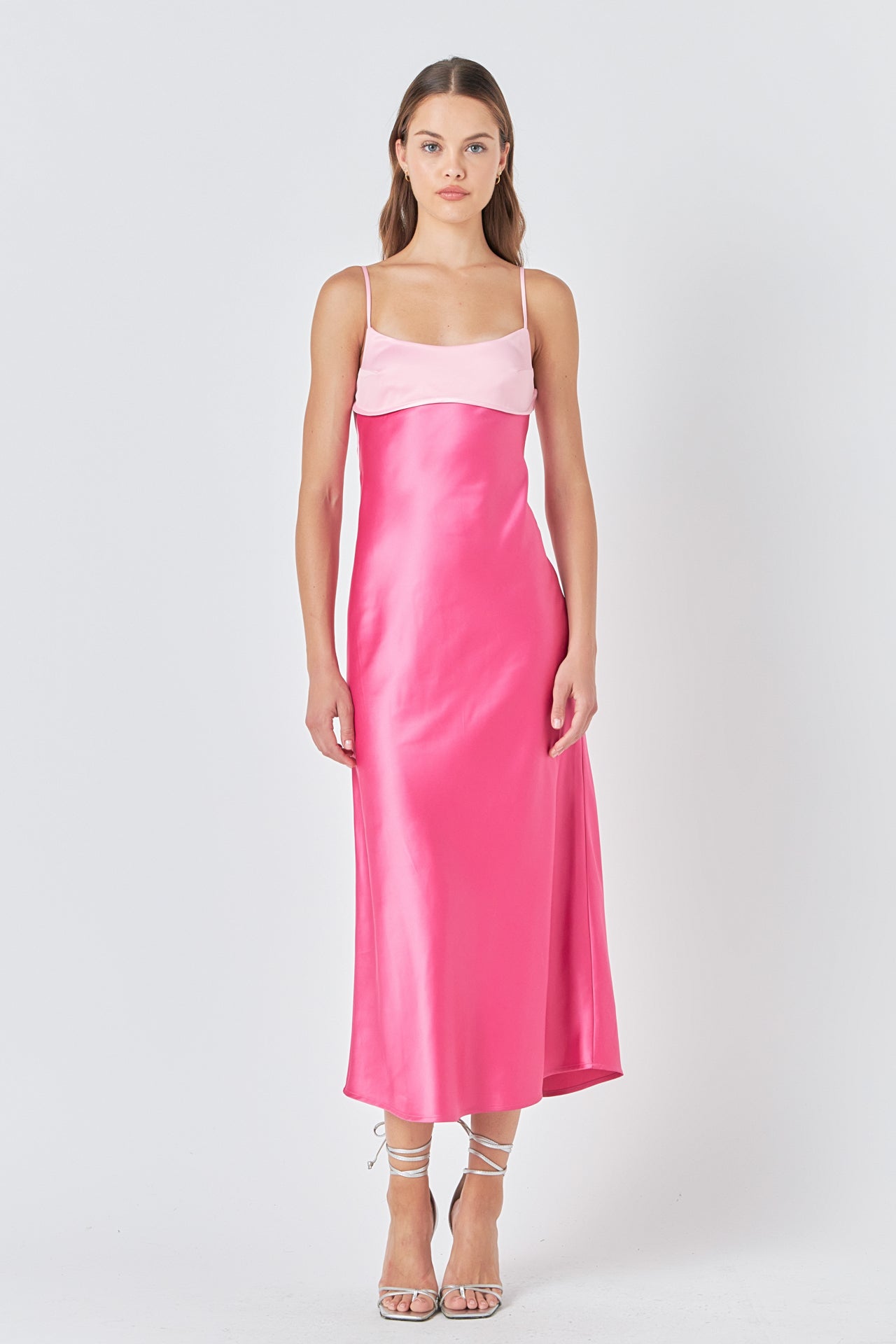 ENDLESS ROSE - Colorblock Satin Maxi Dress - DRESSES available at Objectrare